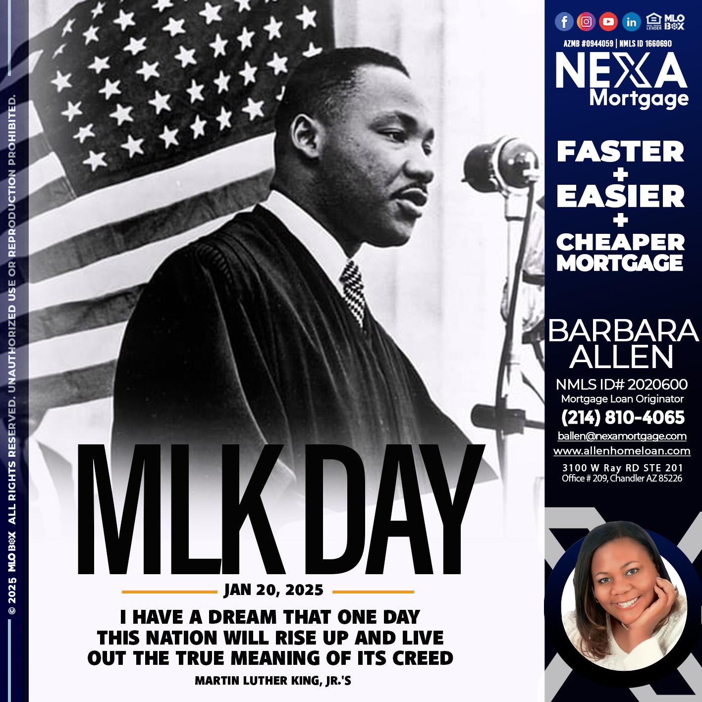 MLK DAY - Barbara Allen -Mortgage Consultant