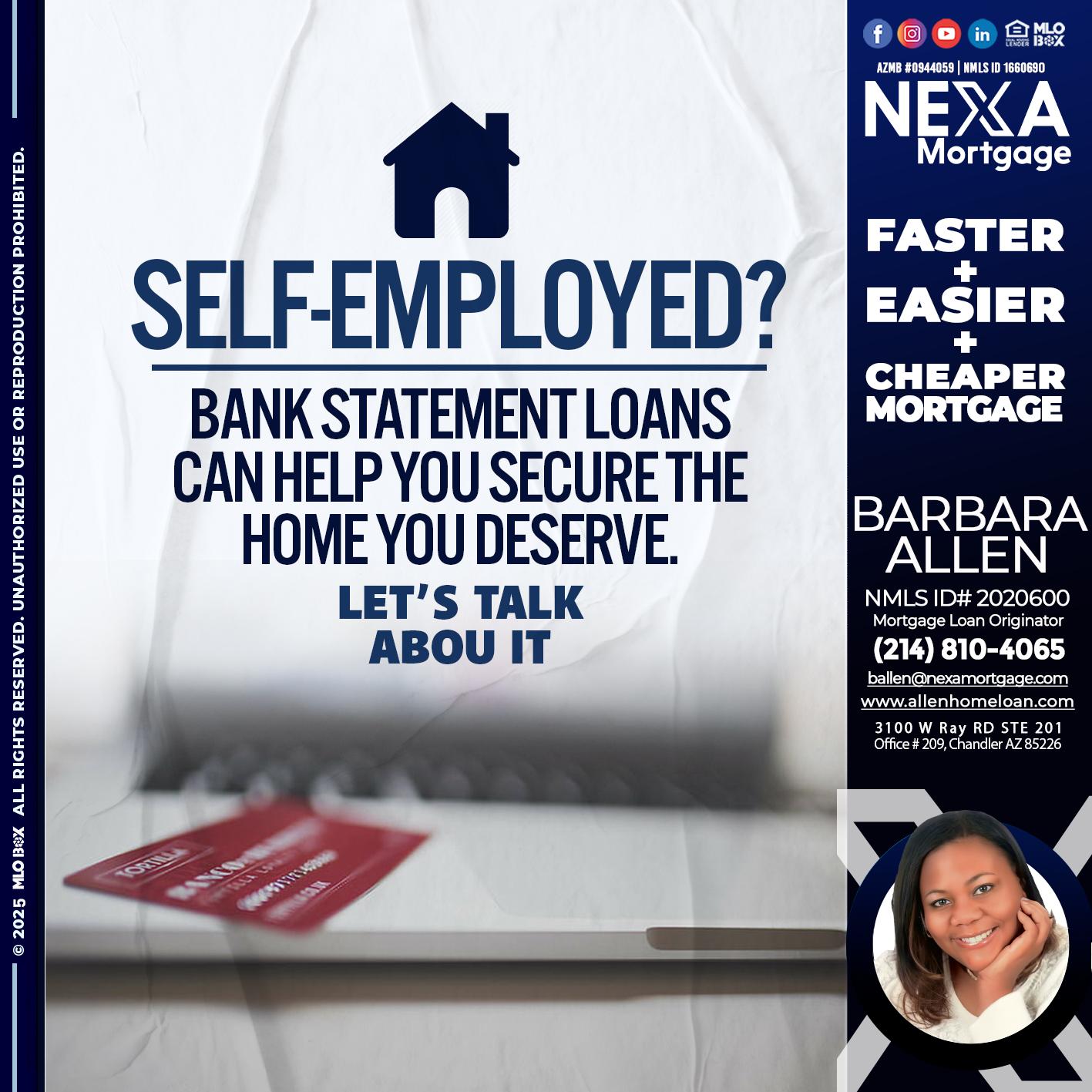 SELF EMPLOYED - Barbara Allen -Mortgage Consultant