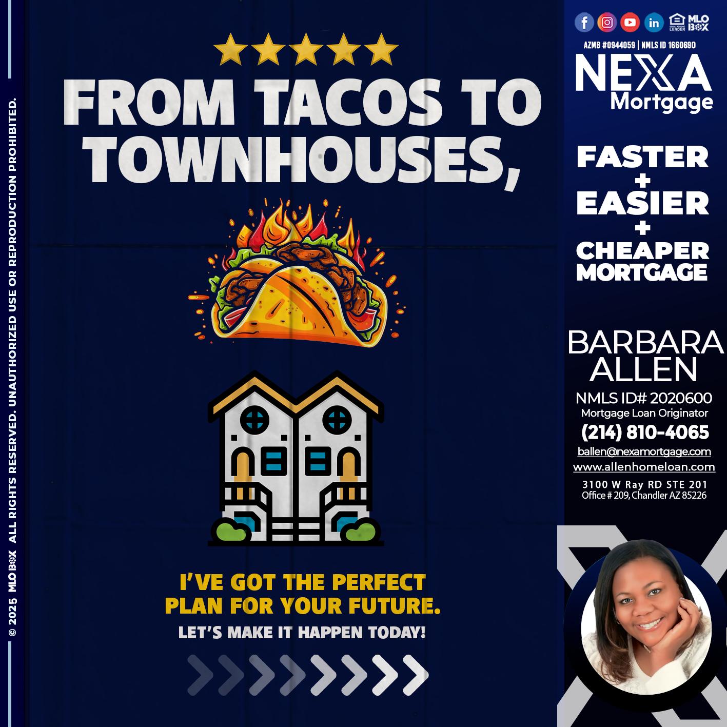 from tacos to townhomes - Barbara Allen -Mortgage Consultant
