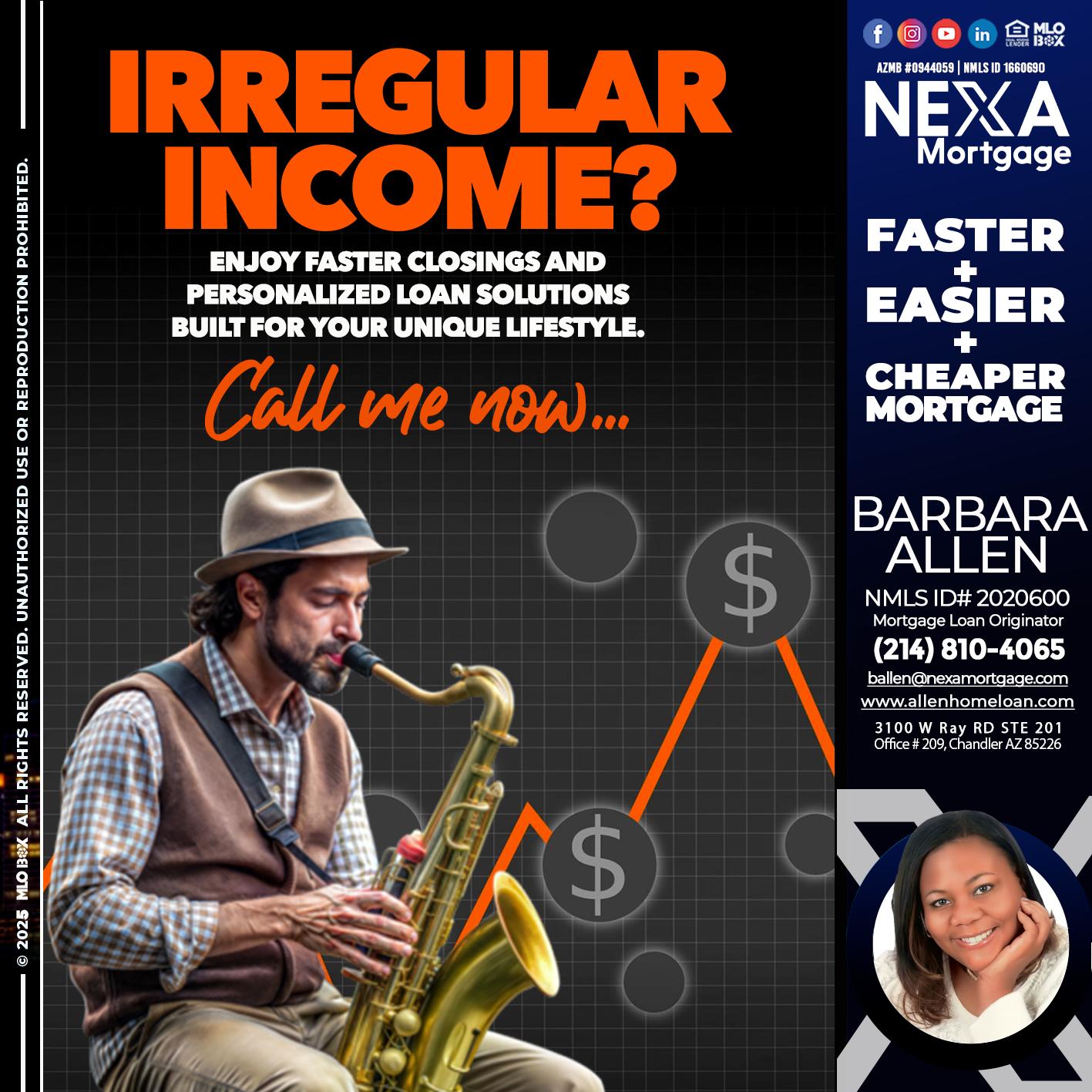 IRREGULAR INCOME - Barbara Allen -Mortgage Consultant