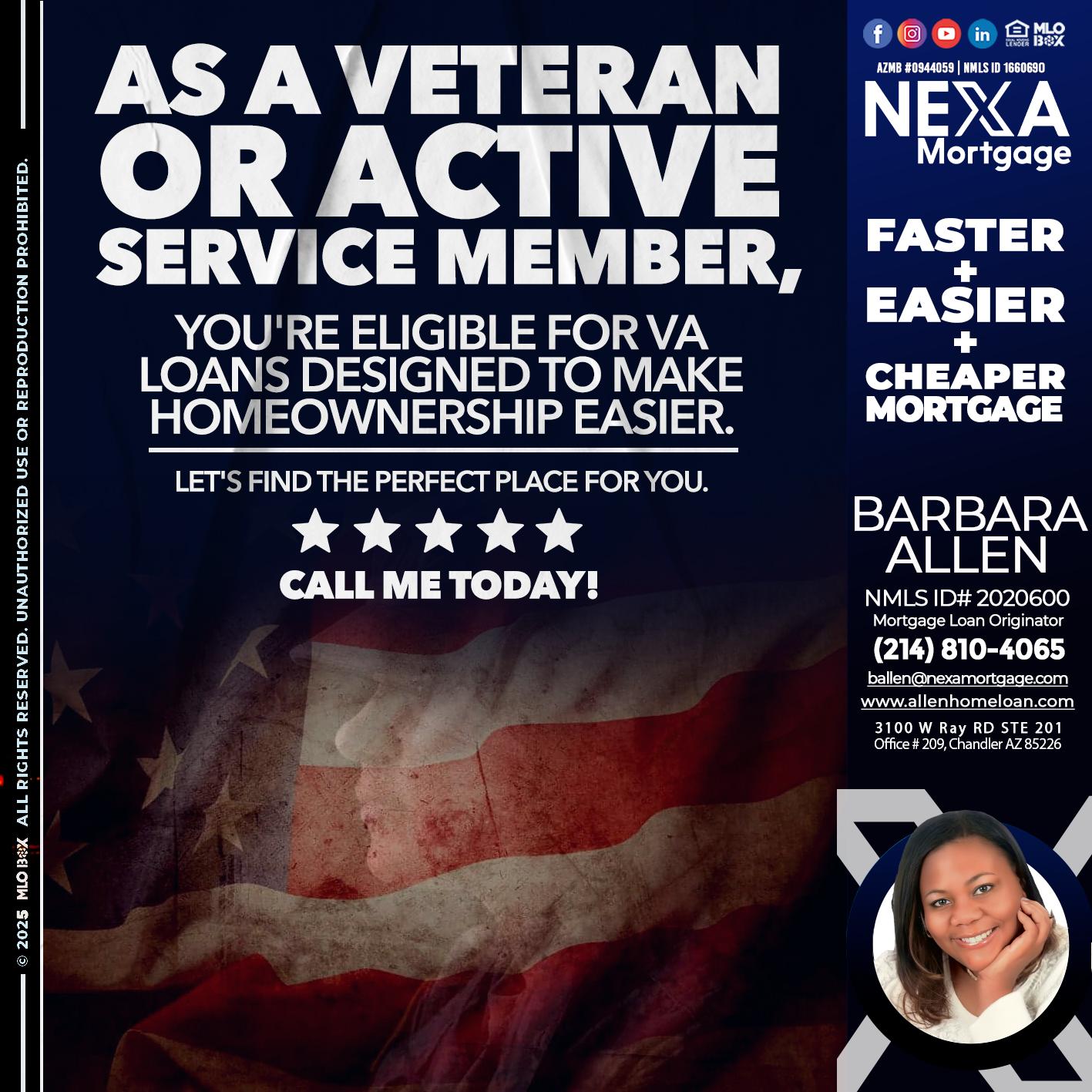 AS A VETERAN MEMBER - Barbara Allen -Mortgage Consultant