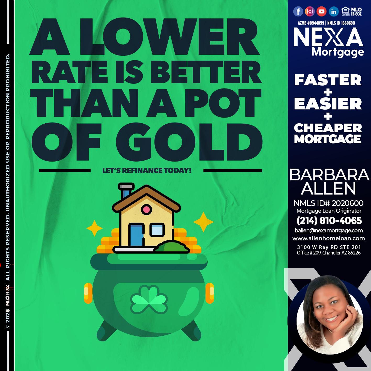 A LOWER RATE - Barbara Allen -Mortgage Consultant