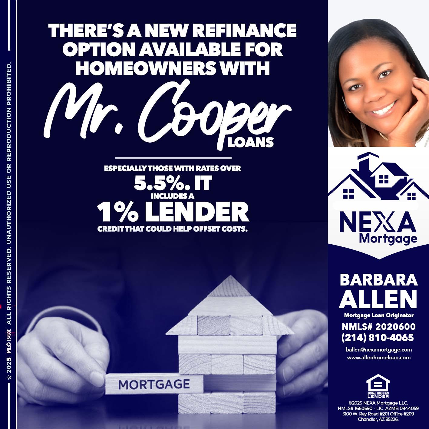 Mr. Cooper loans - Barbara Allen -Mortgage Consultant