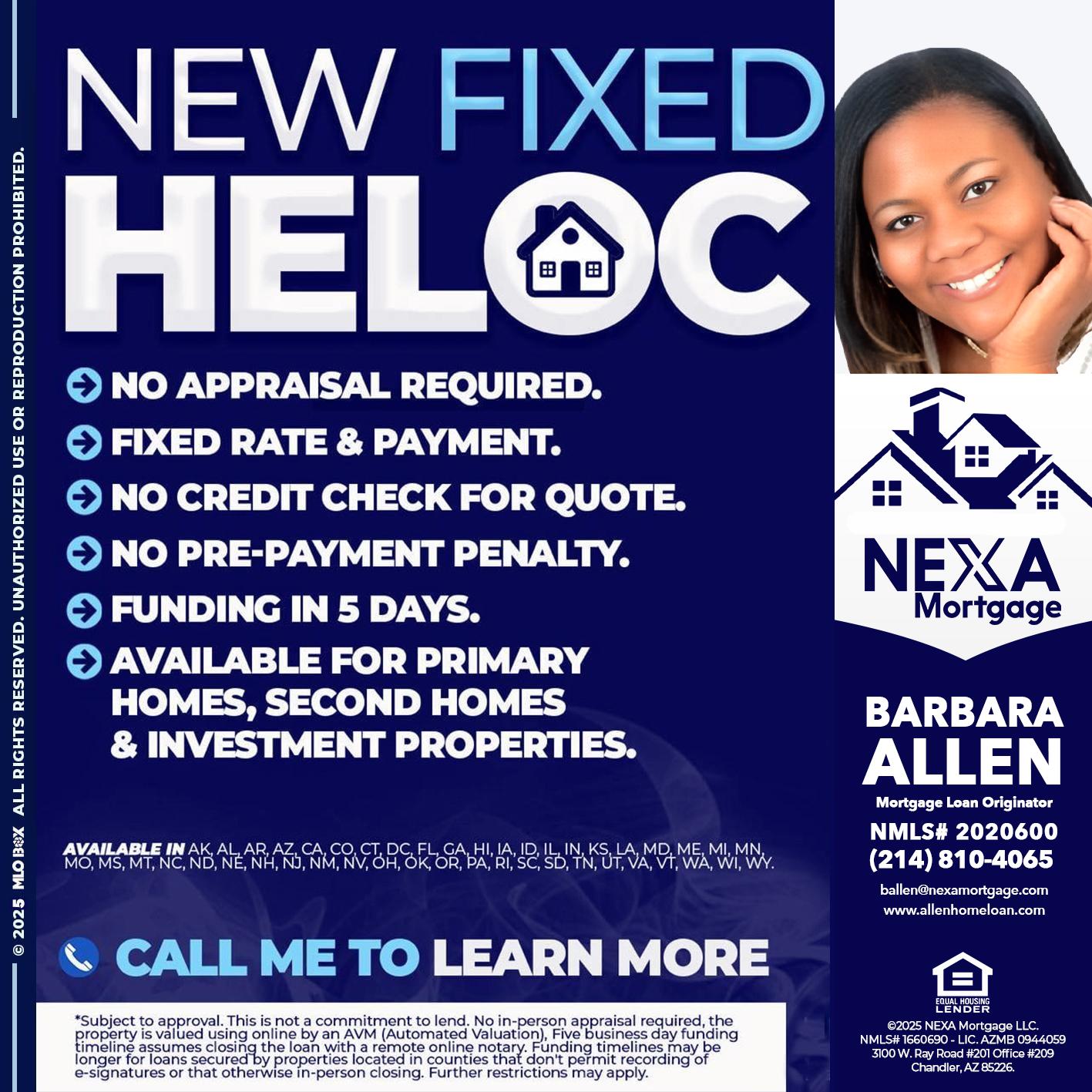 NEW FIXED HELOC - Barbara Allen -Mortgage Consultant