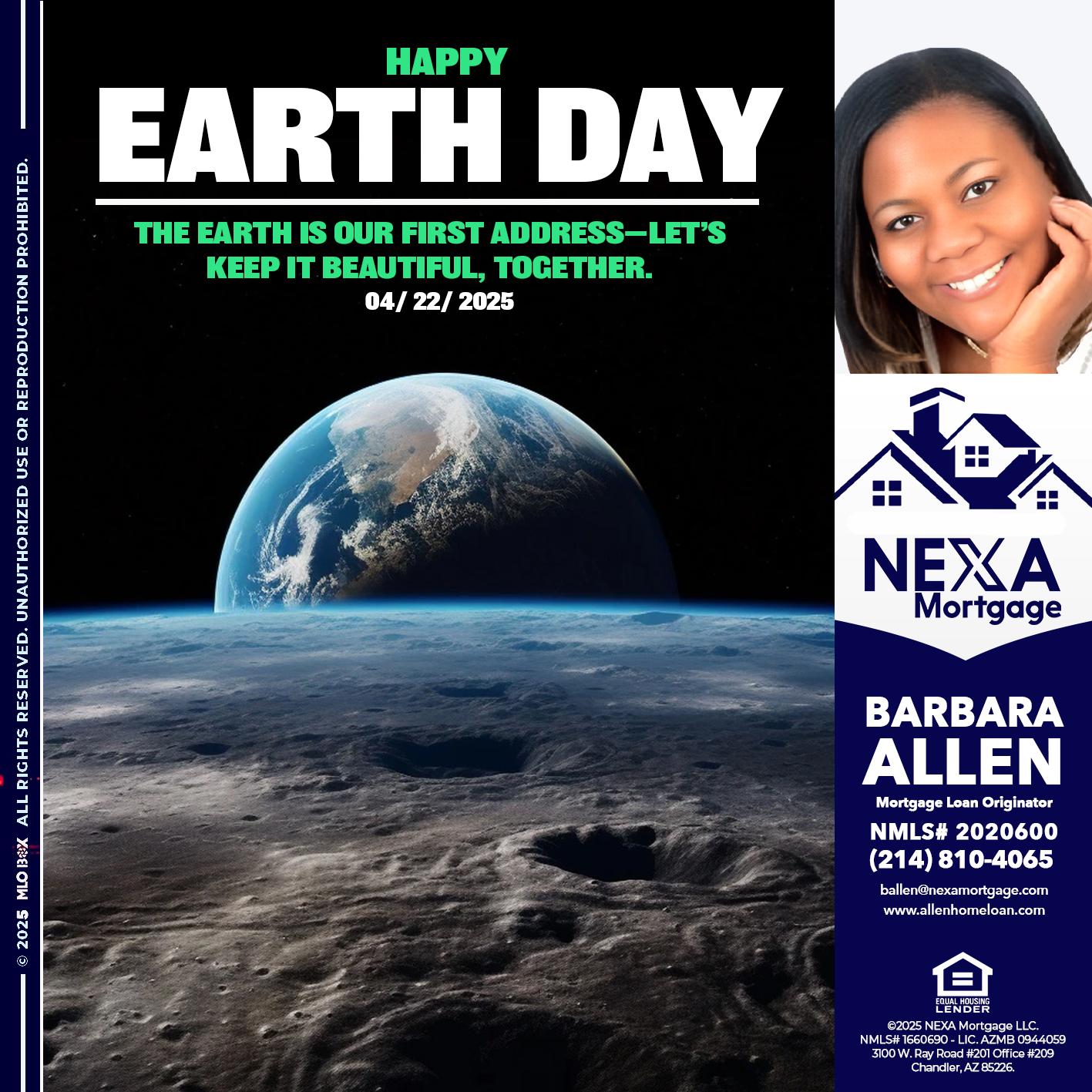 EARTH DAY 2025 - Barbara Allen -Mortgage Consultant