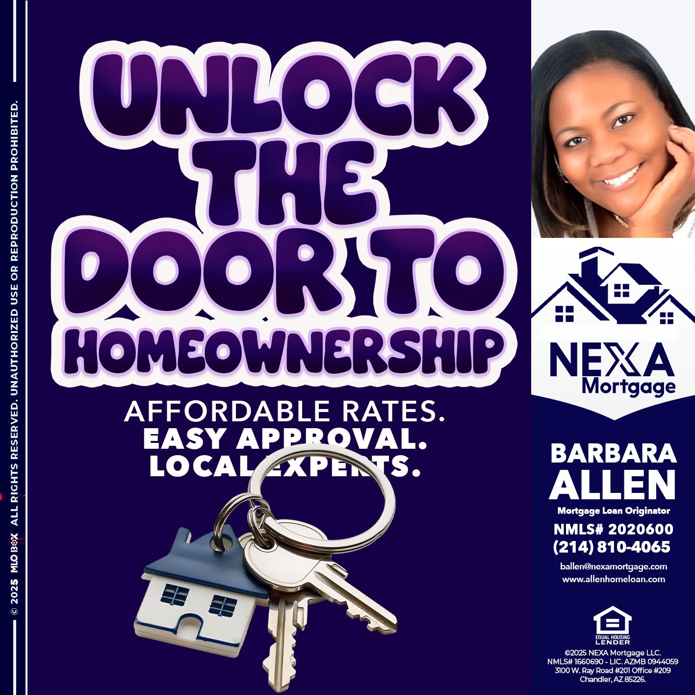 UNLOCK THE DOOR - Barbara Allen -Mortgage Consultant