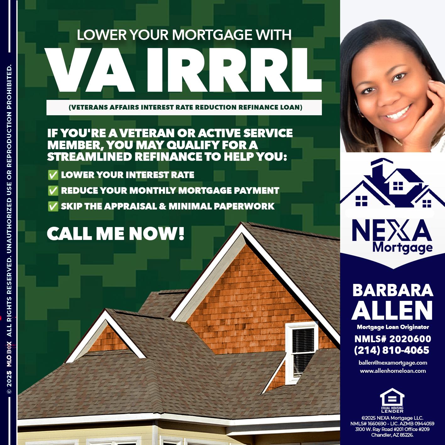 VA IRRRL - Barbara Allen -Mortgage Consultant