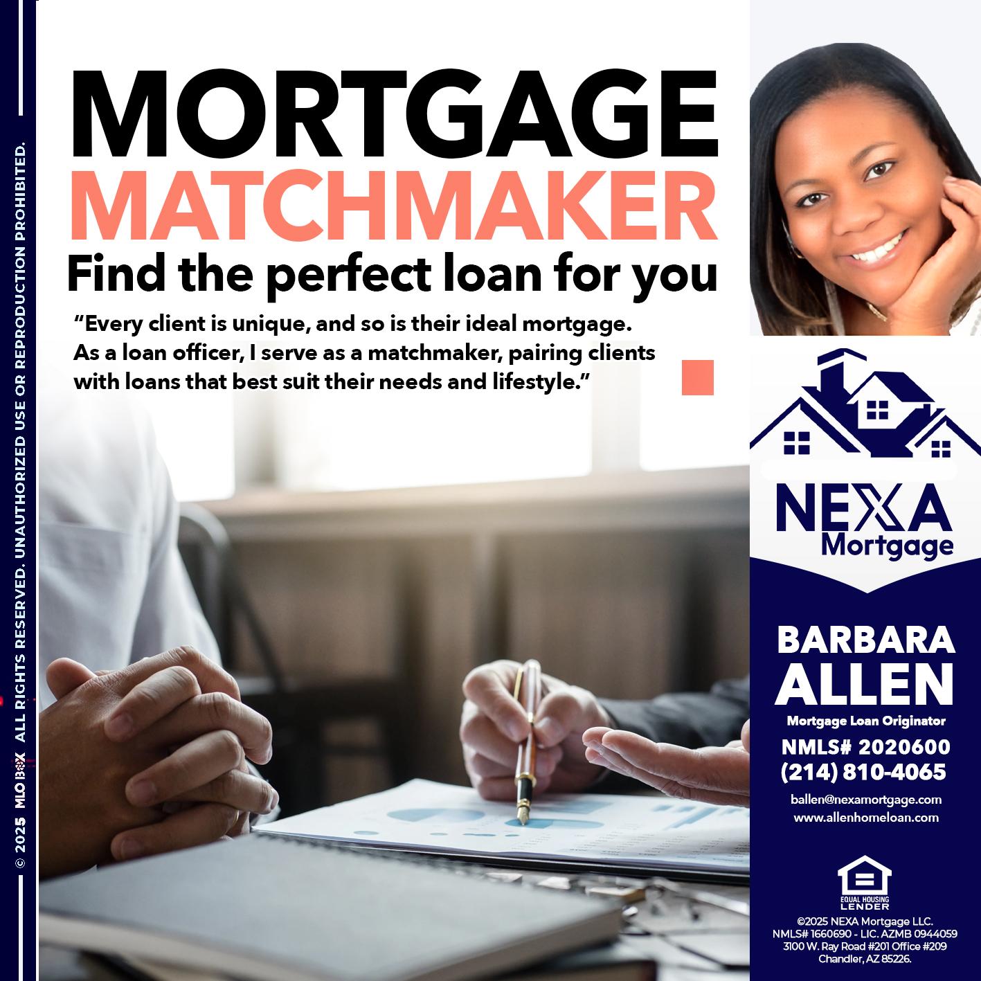MORTGAGE MATCHMAKER - Barbara Allen -Mortgage Consultant
