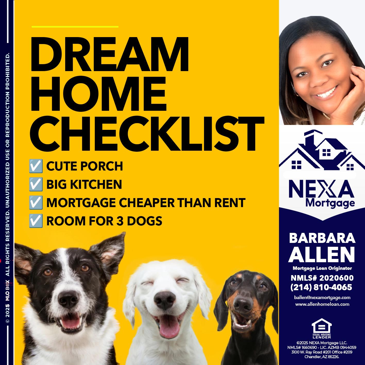 DREAM HOME CHEK LIST - Barbara Allen -Mortgage Consultant