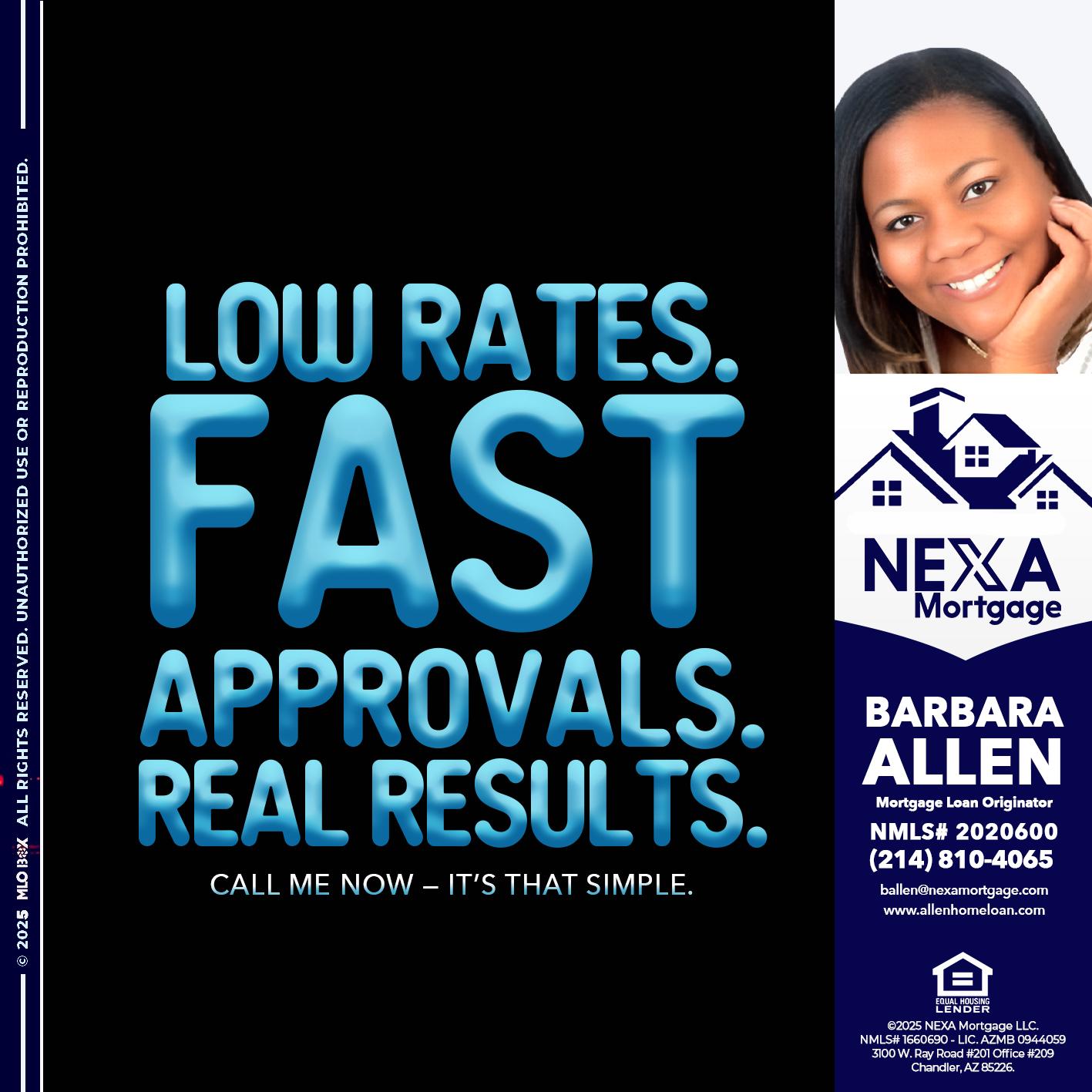 LOW RATES - Barbara Allen -Mortgage Consultant
