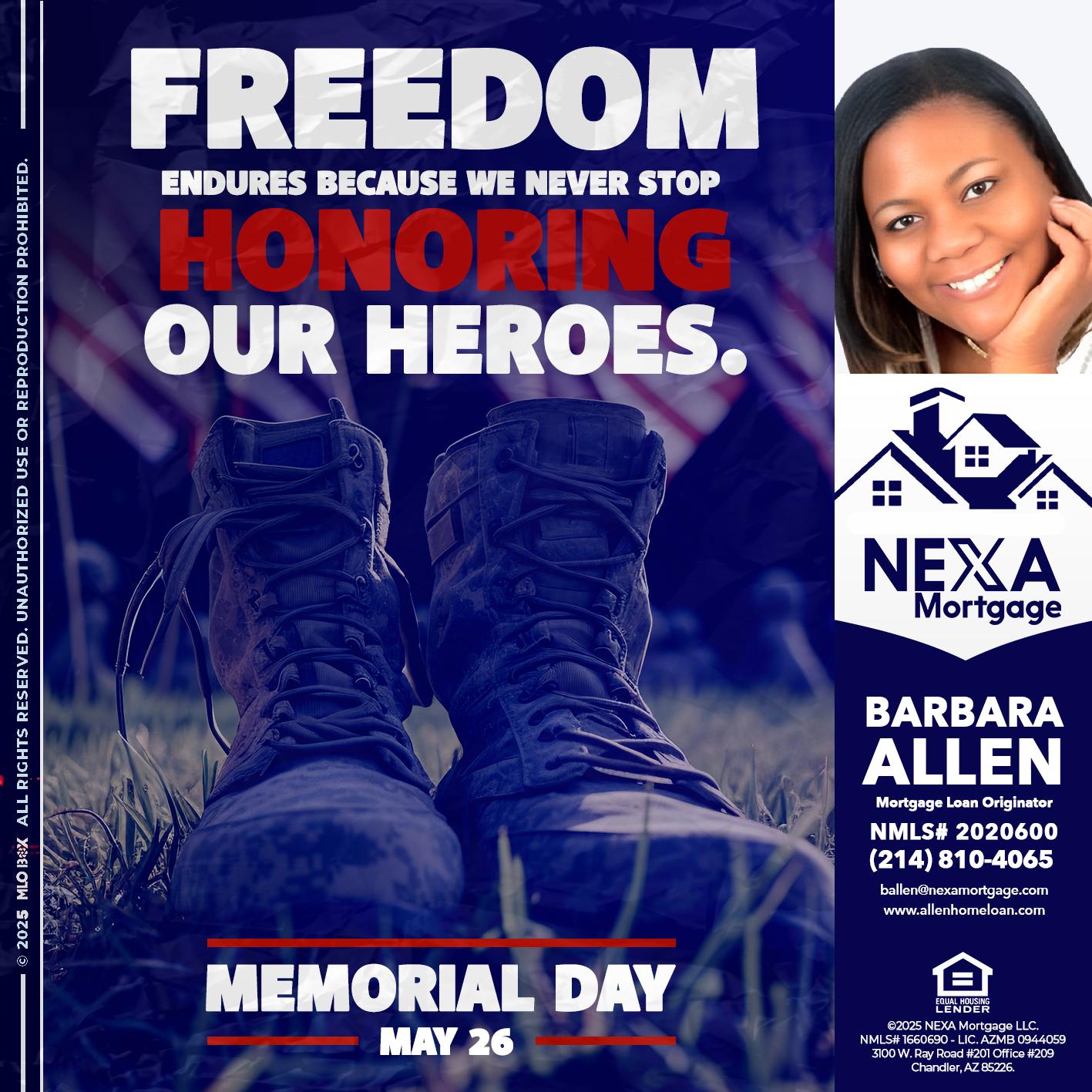 Memorial Day - Barbara Allen -Mortgage Consultant