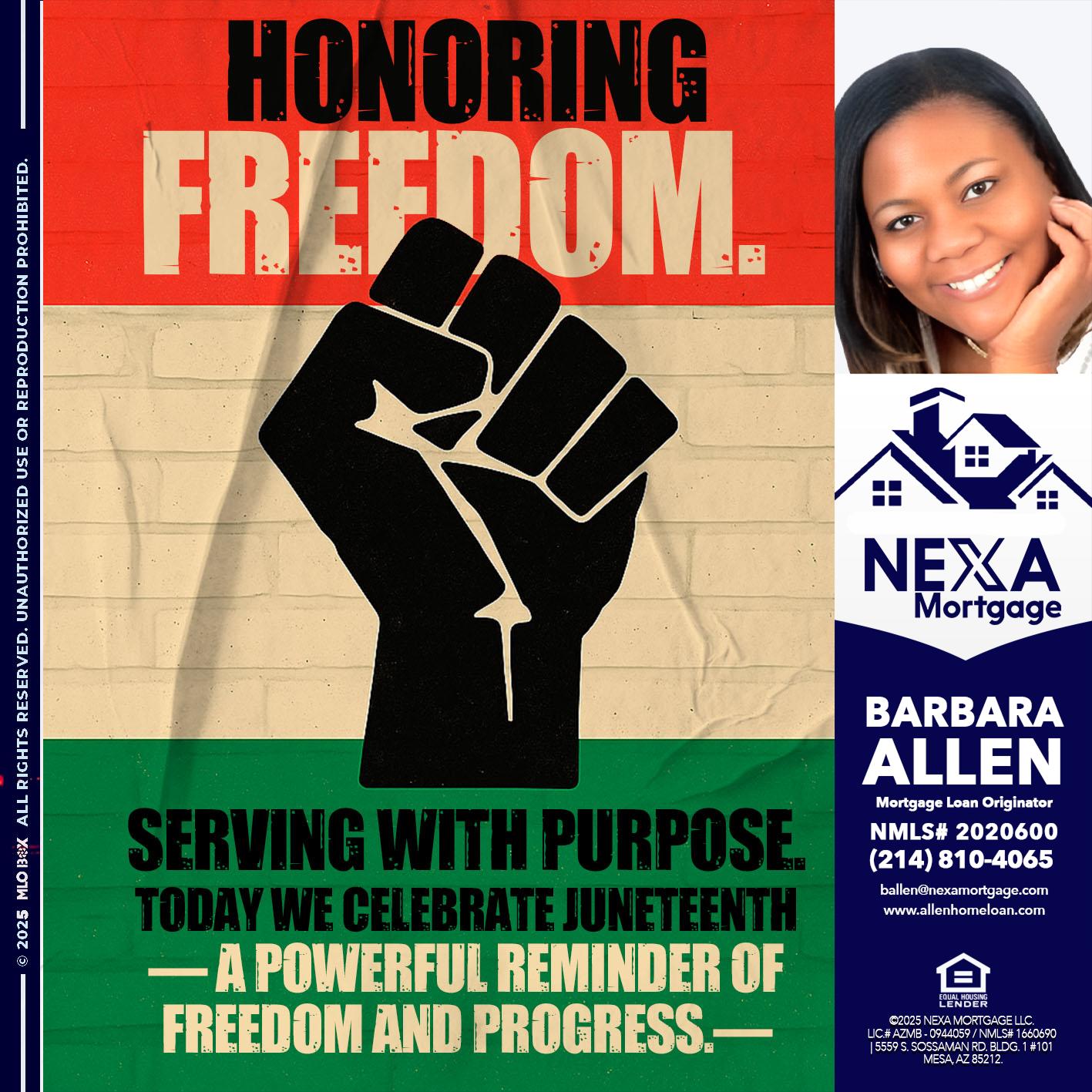 HONORING FREEDOM - Barbara Allen -Mortgage Consultant