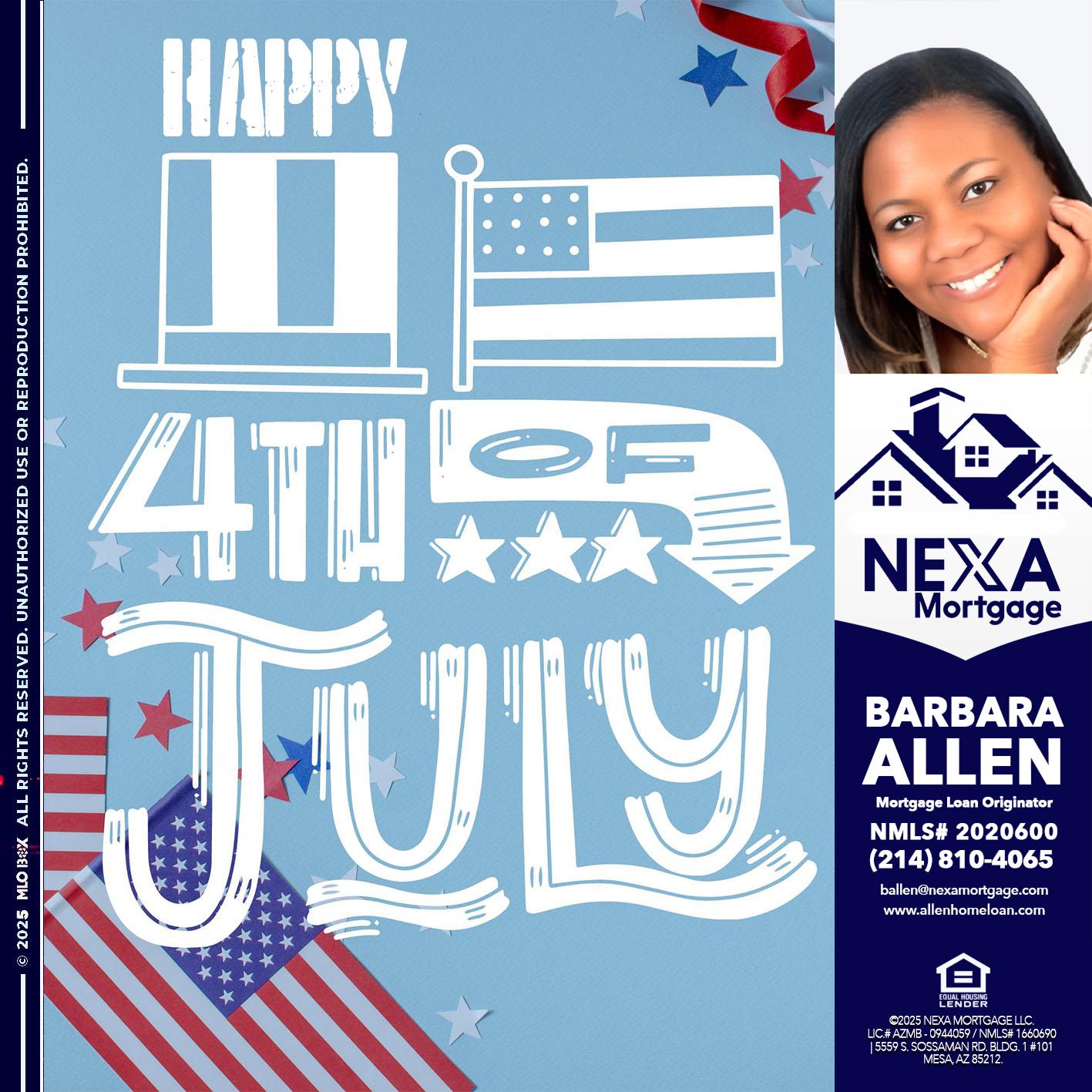 happy 4th of july - Barbara Allen -Mortgage Consultant