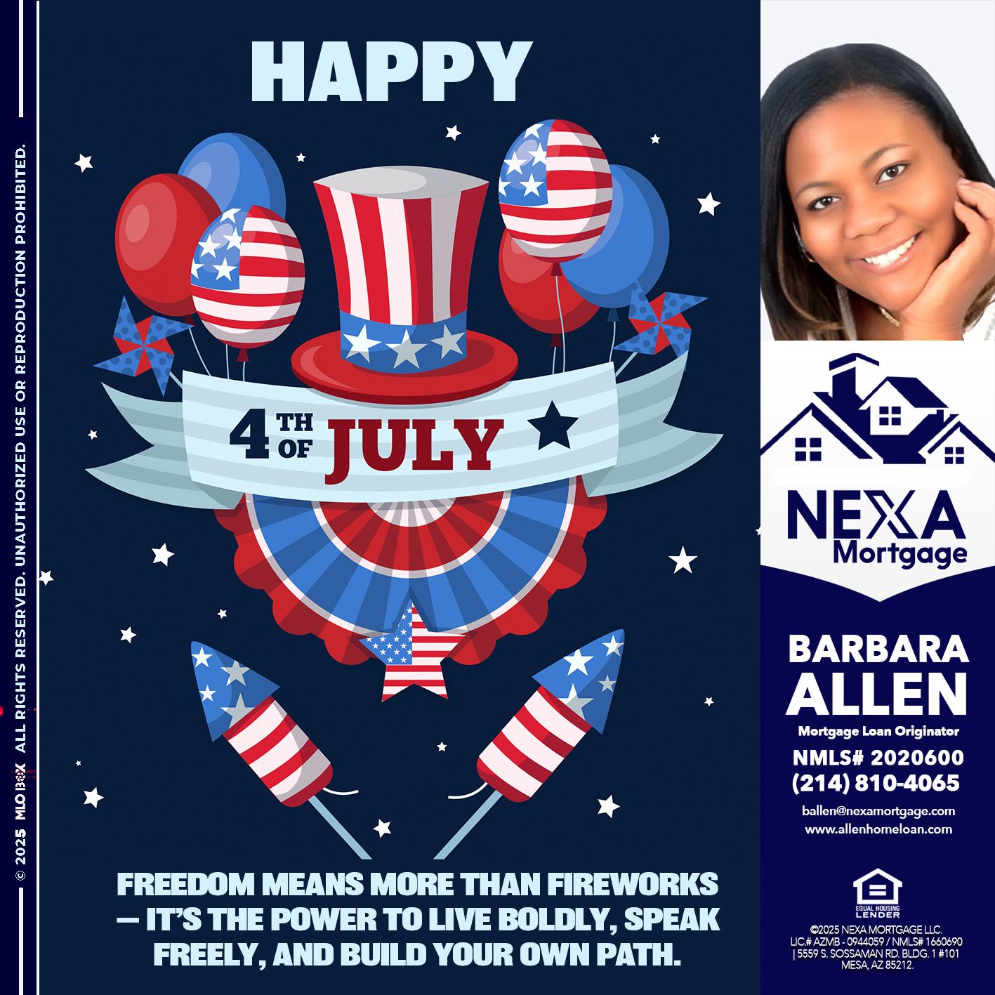 HAPPY 4TH OF JULY - Barbara Allen -Mortgage Consultant