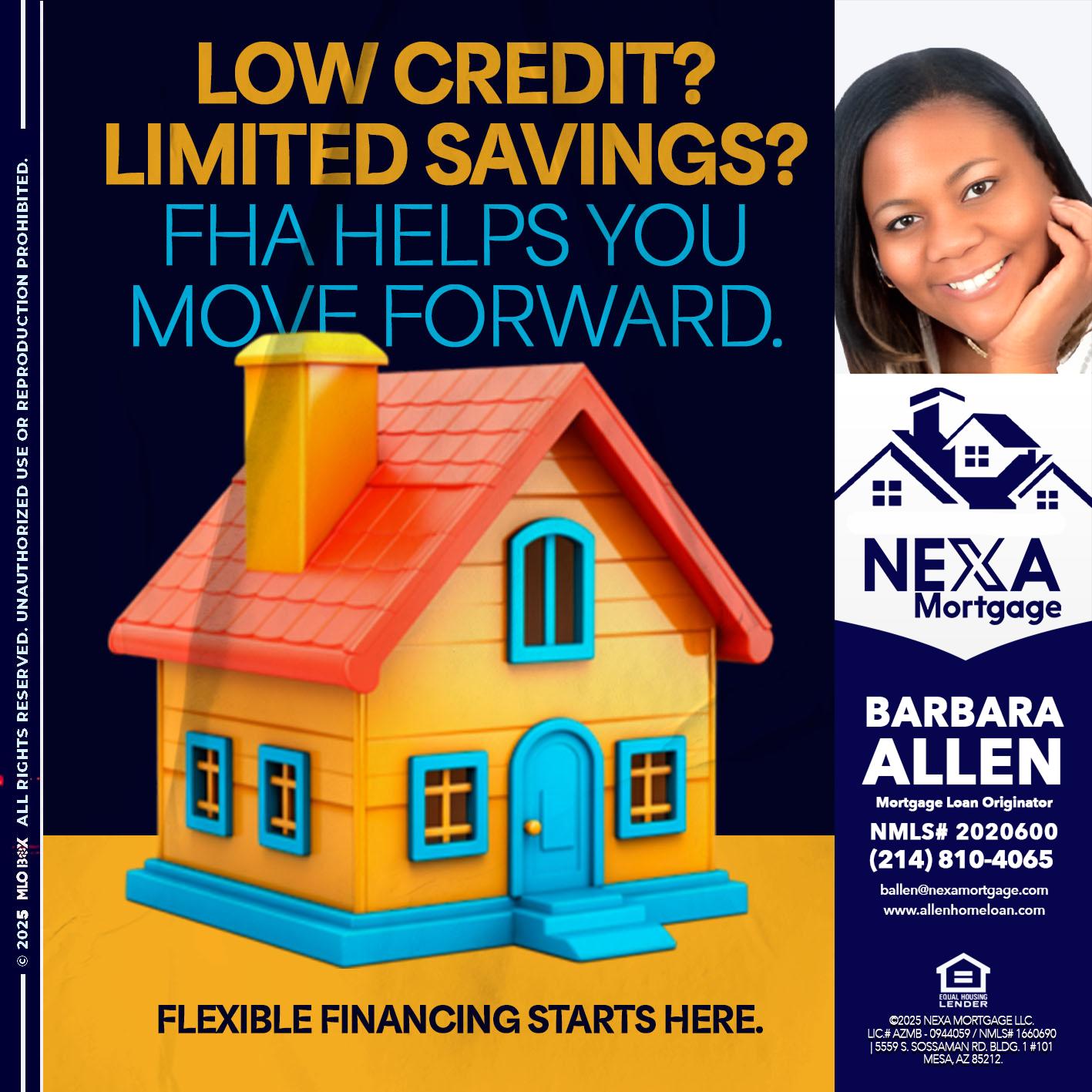 LOW CREDIT? - Barbara Allen -Mortgage Consultant