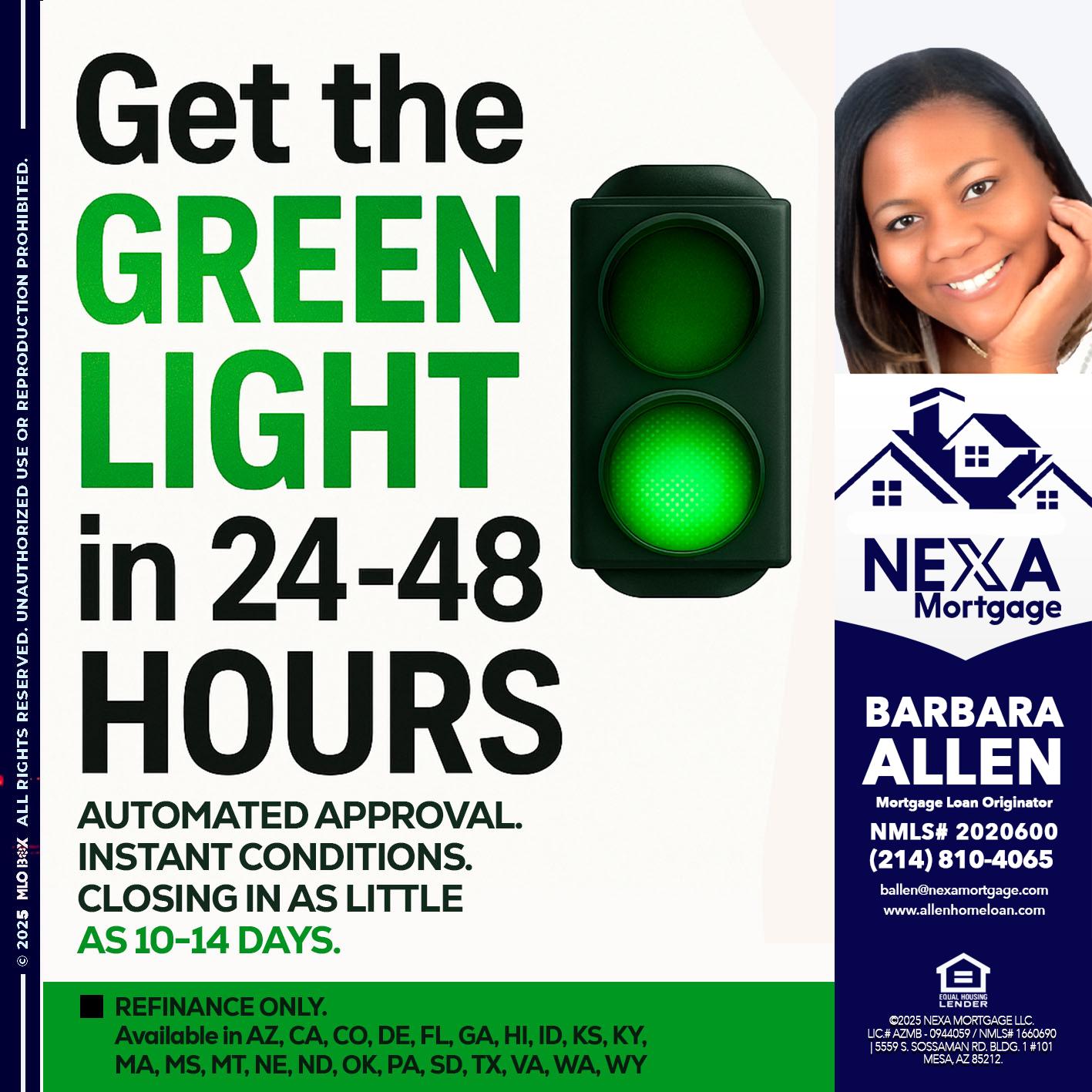 GET THE GREEN LIGHT - Barbara Allen -Mortgage Consultant