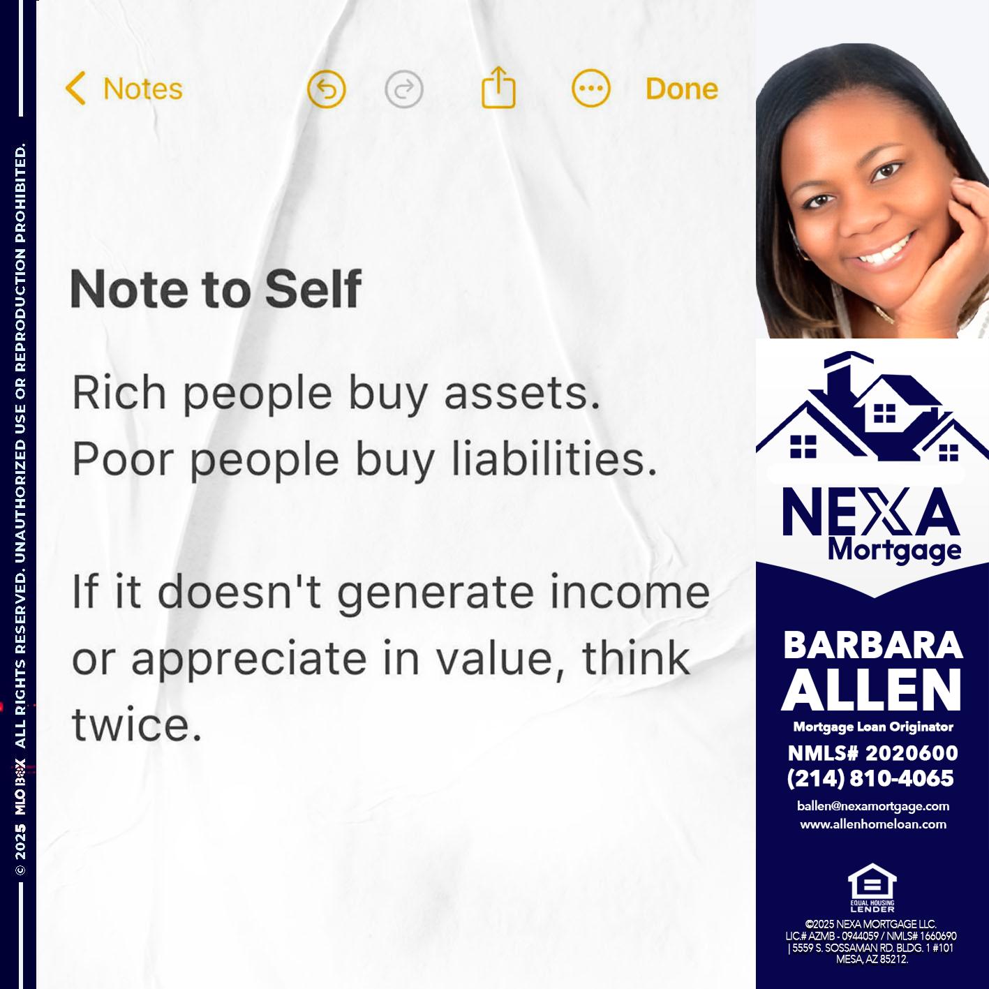 NOTE TO SELF - Barbara Allen -Mortgage Consultant