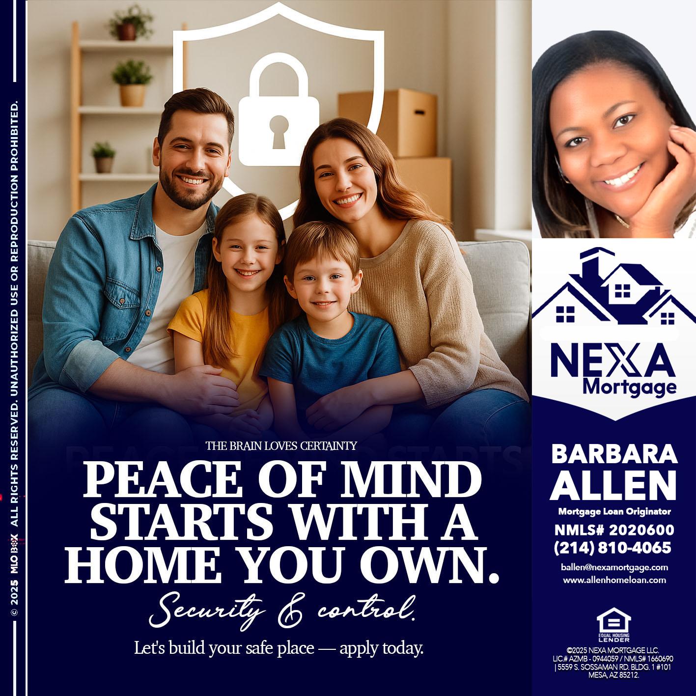 peace of mind - Barbara Allen -Mortgage Consultant