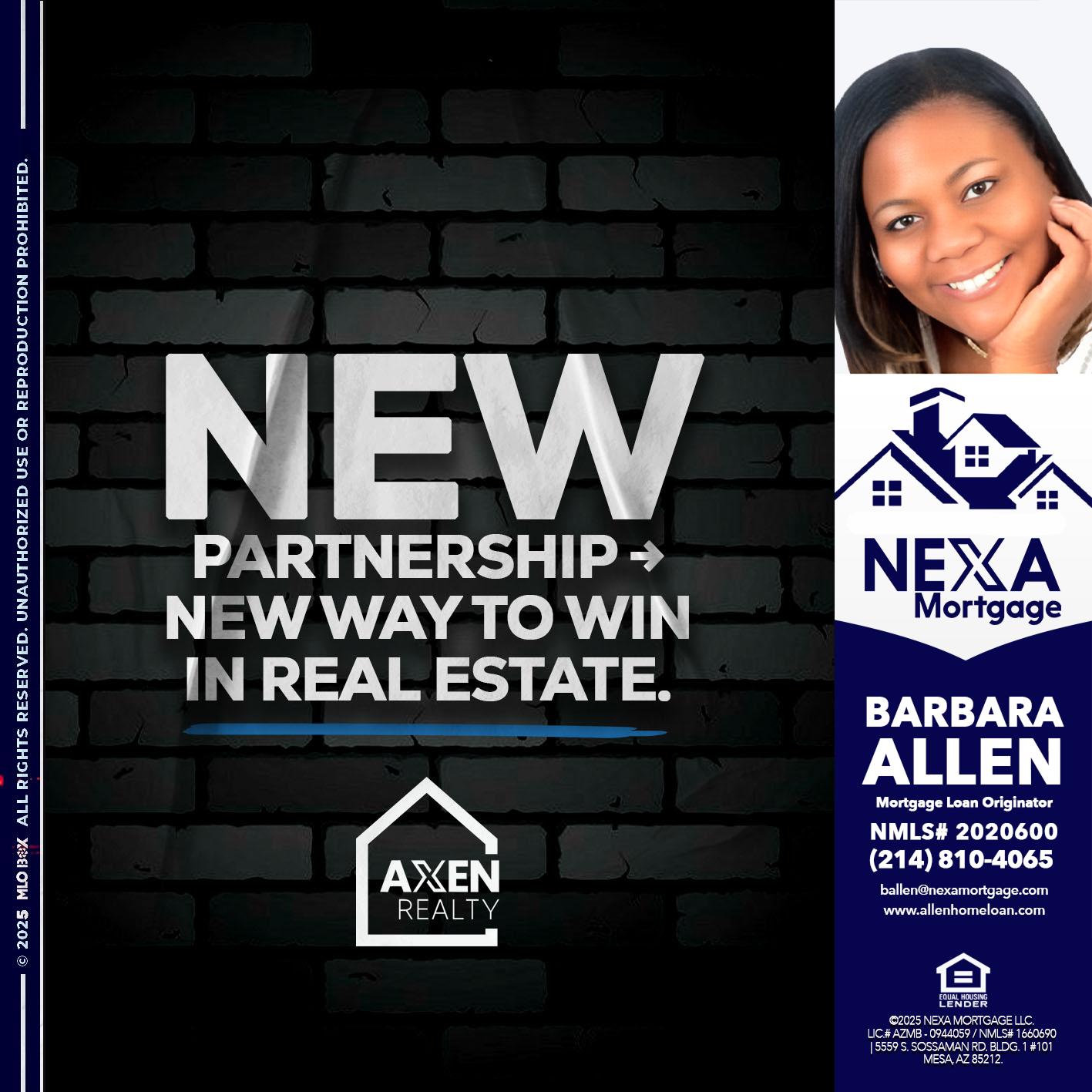 new partnership - Barbara Allen -Mortgage Consultant