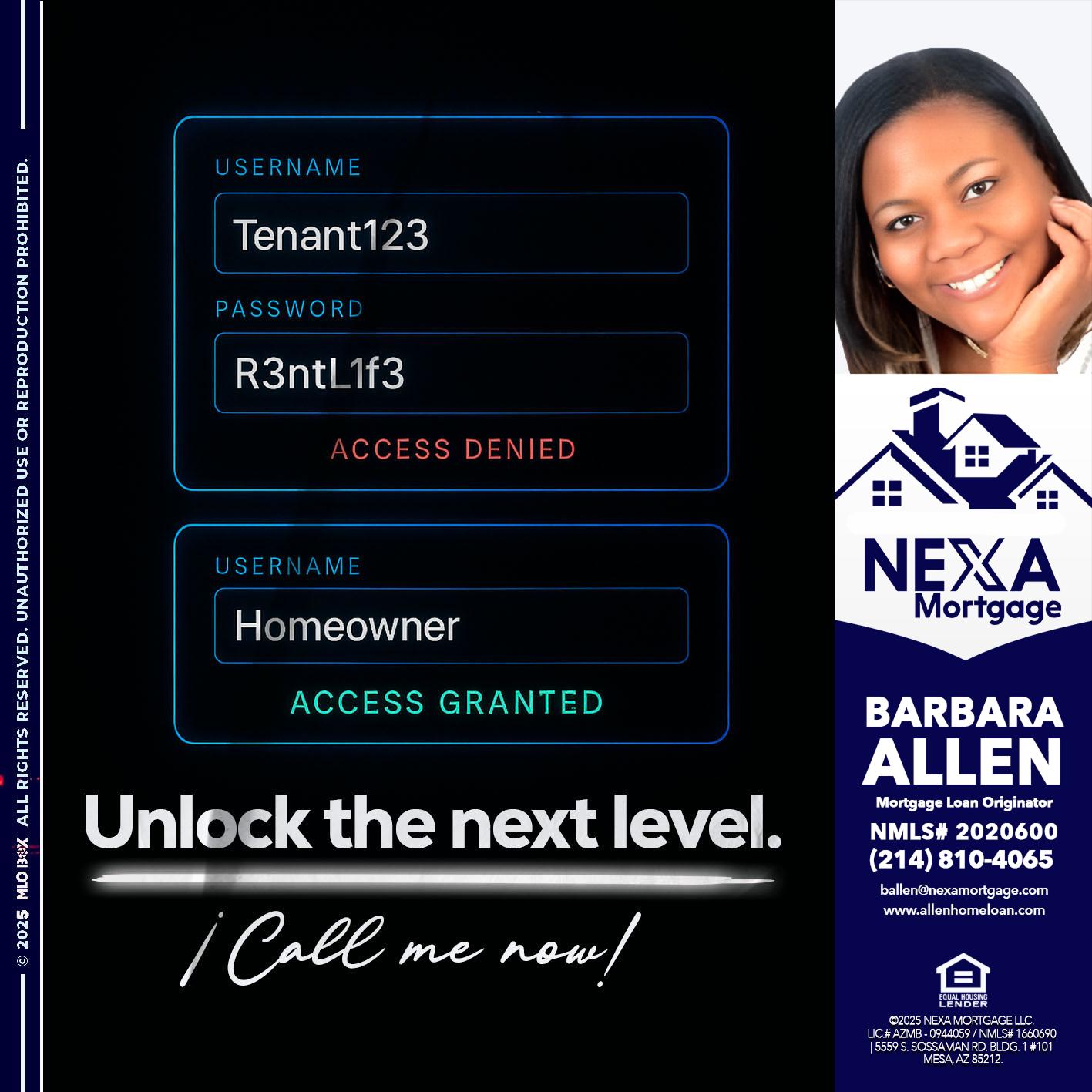 UNLOCK THE NEXT LEVEL - Barbara Allen -Mortgage Consultant