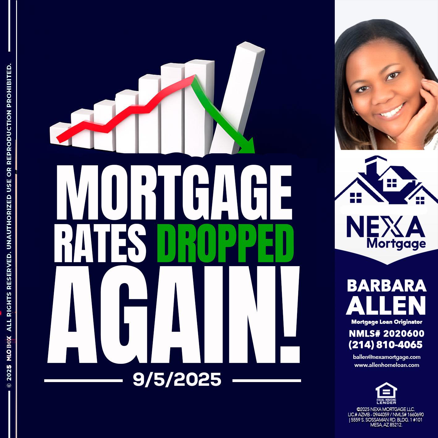 RATES DROP - Barbara Allen -Mortgage Consultant