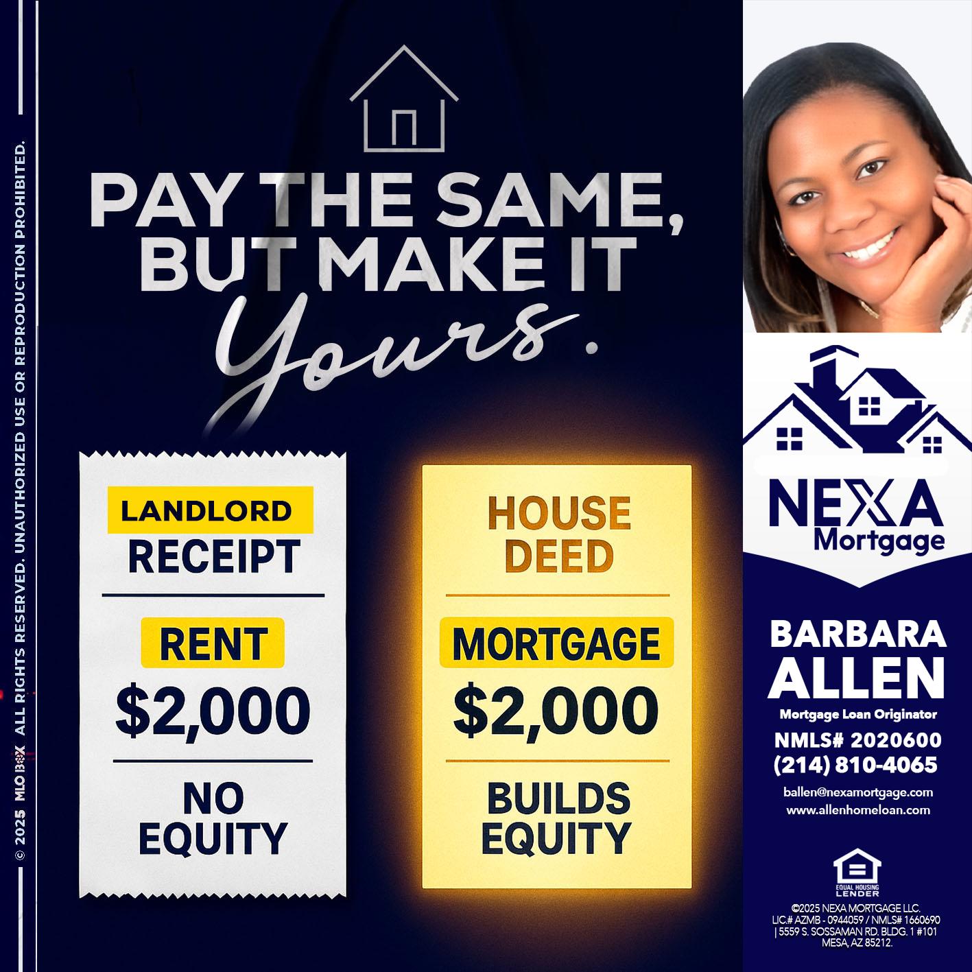pay the same - Barbara Allen -Mortgage Consultant