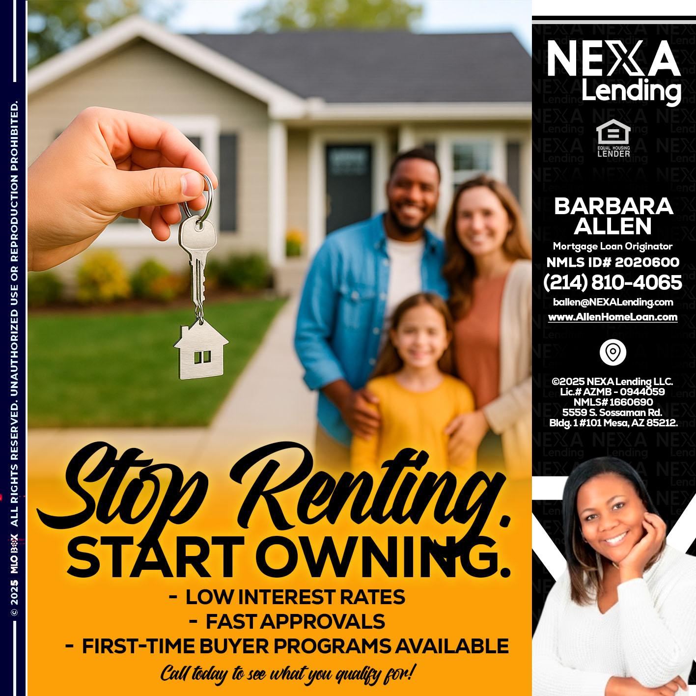 STOP RENTING - Barbara Allen -Mortgage Consultant