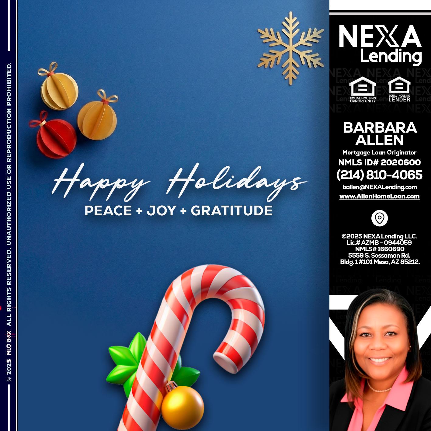 HAPPY HOLIDAYS - Barbara Allen -Mortgage Consultant