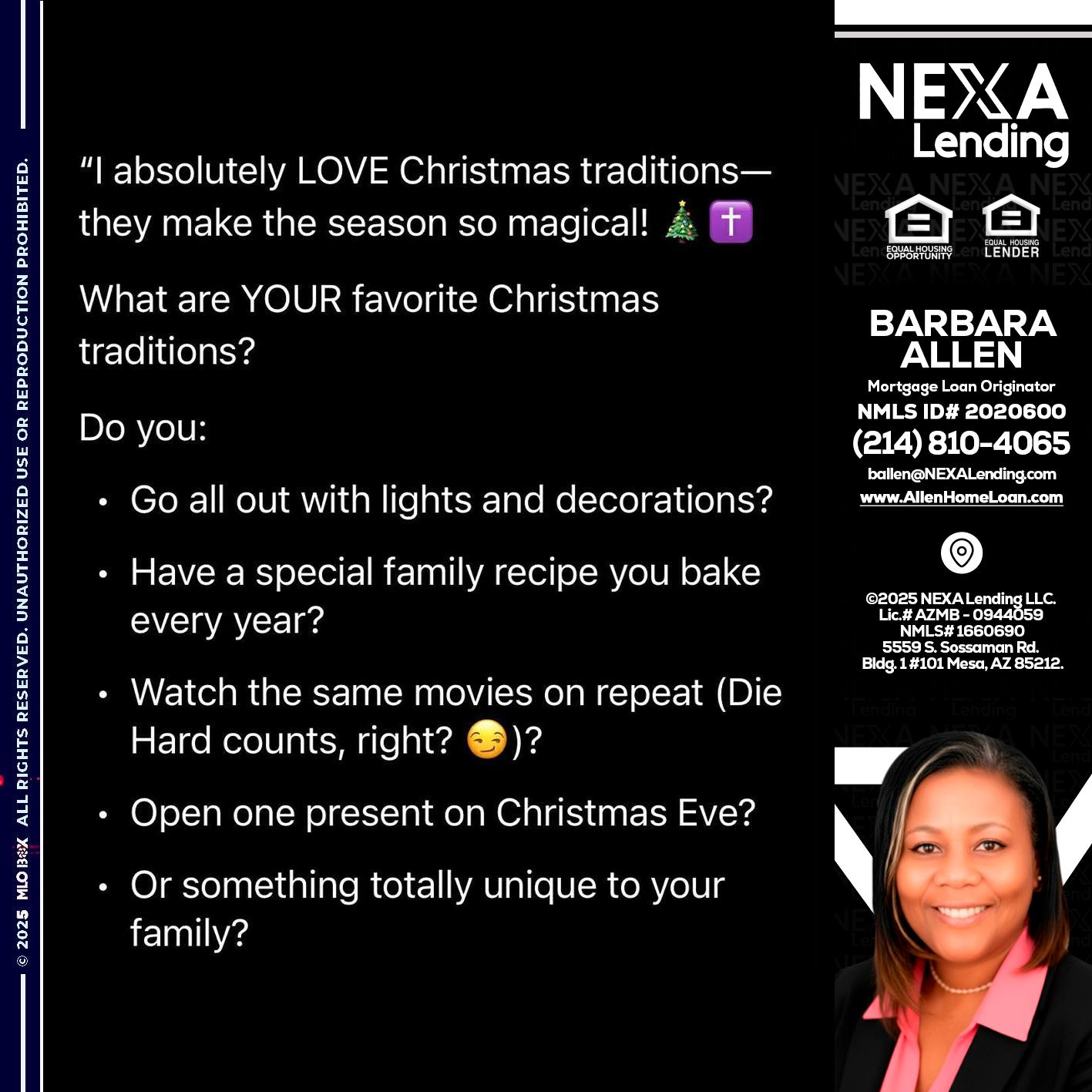 I love christmas - Barbara Allen -Mortgage Consultant