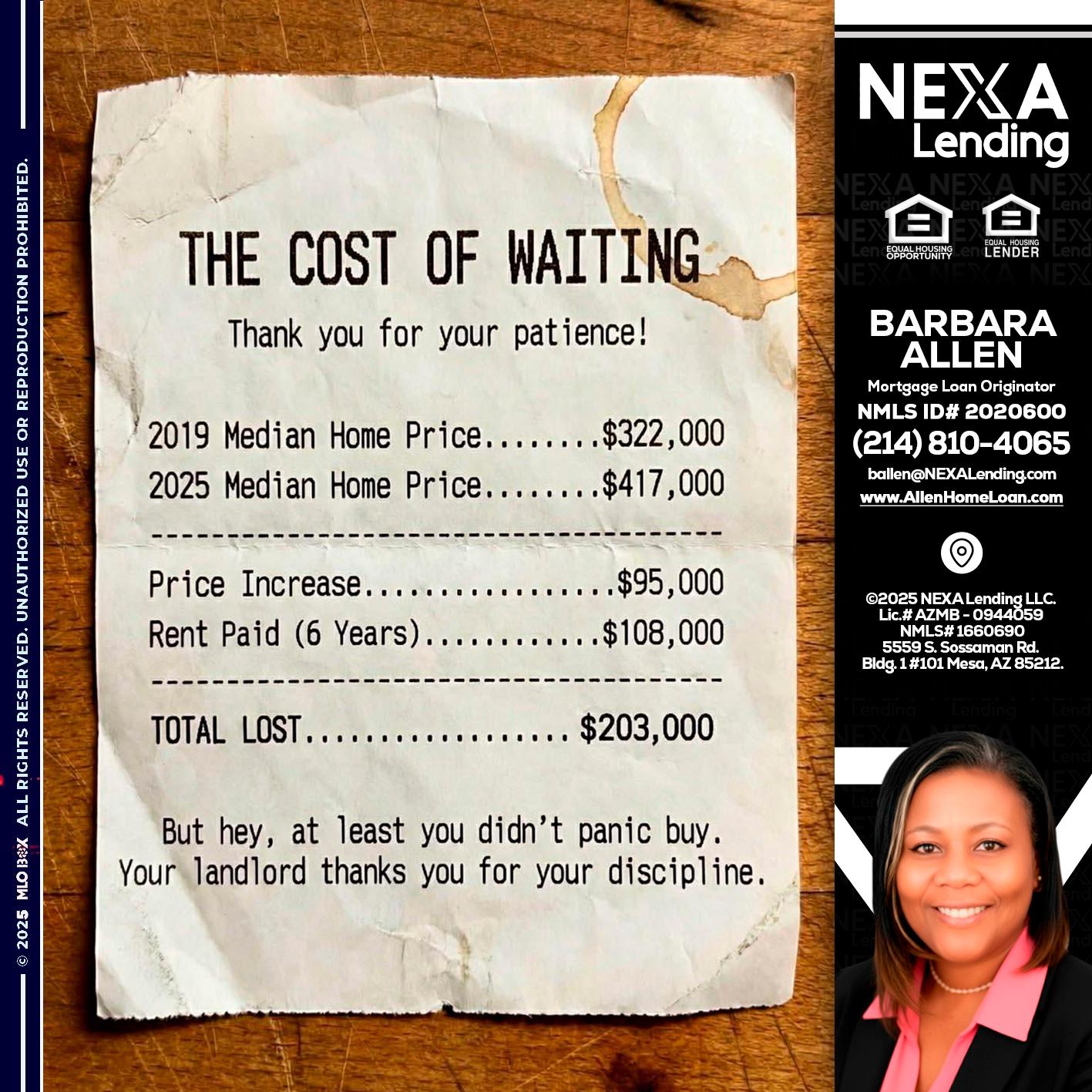 THE COST OF WAITING - Barbara Allen -Mortgage Consultant