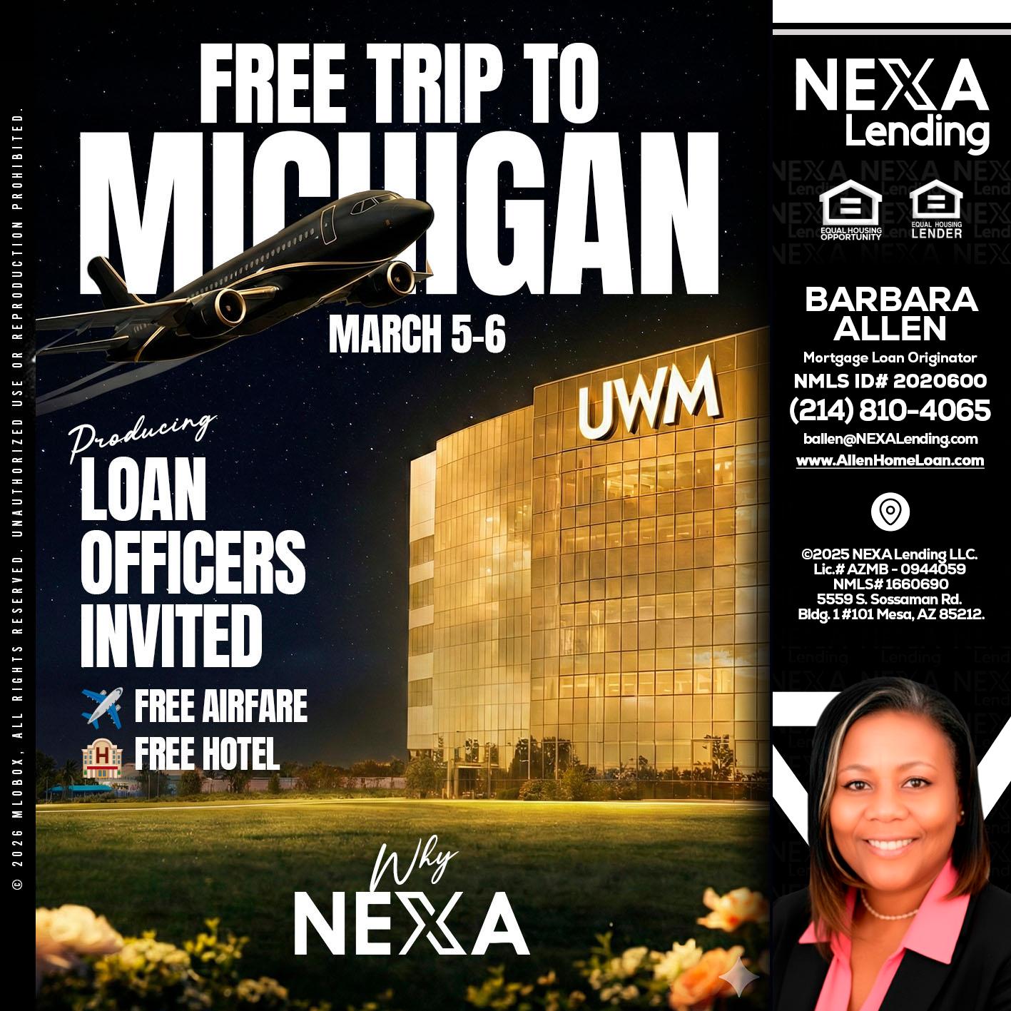 free Michigan trip - Barbara Allen -Mortgage Consultant