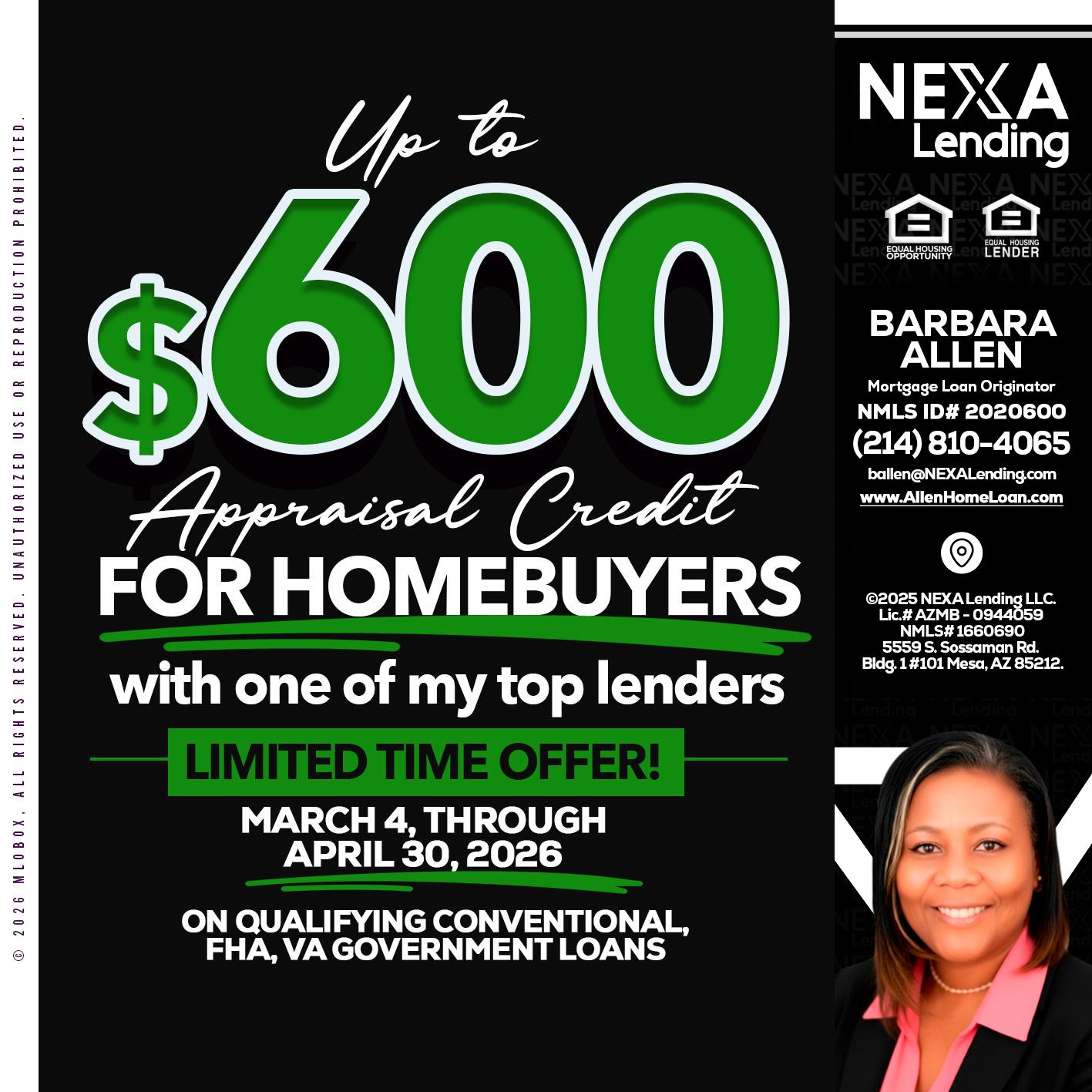 up to $600 - Barbara Allen -Mortgage Consultant