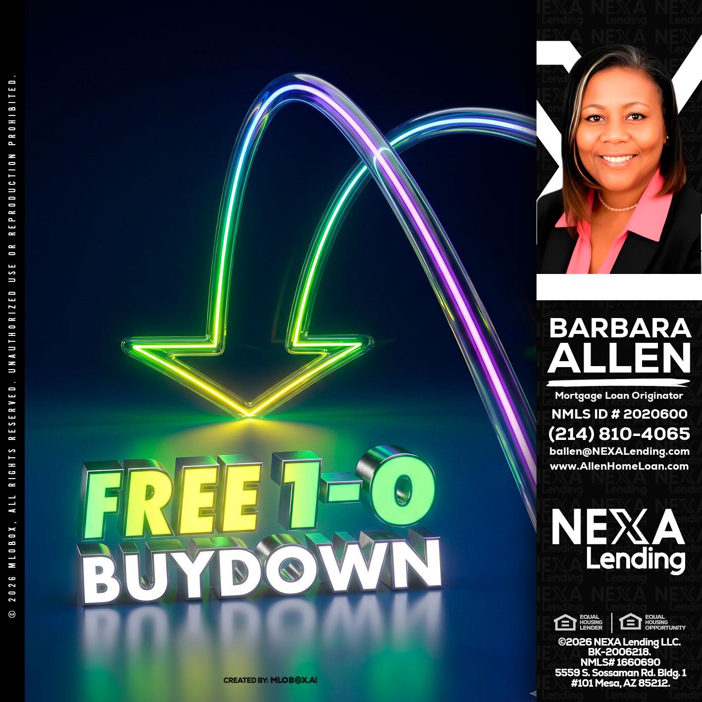FREE 1-0 BUYDOWN - Barbara Allen -Mortgage Consultant