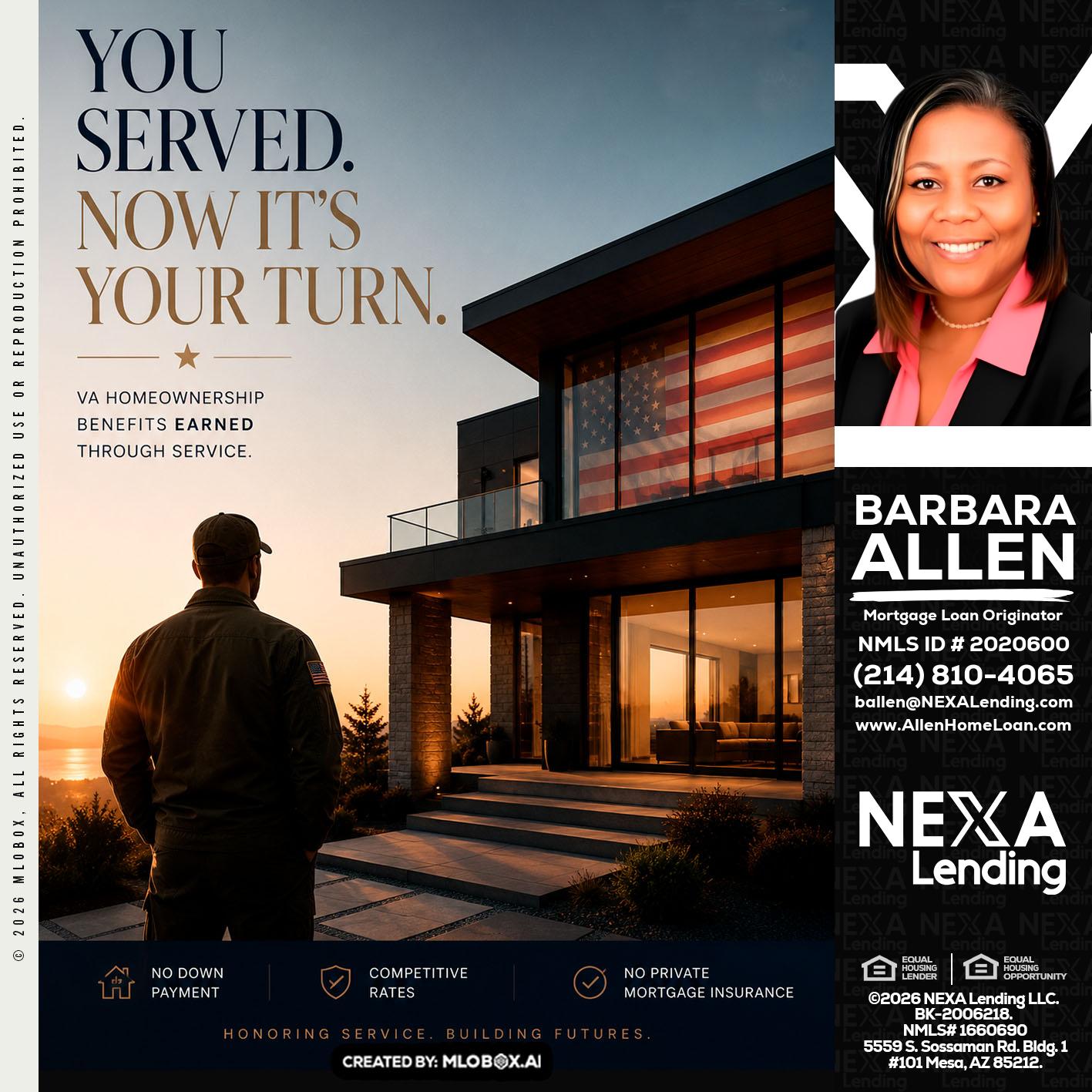 YOU SERVED - Barbara Allen -Mortgage Consultant