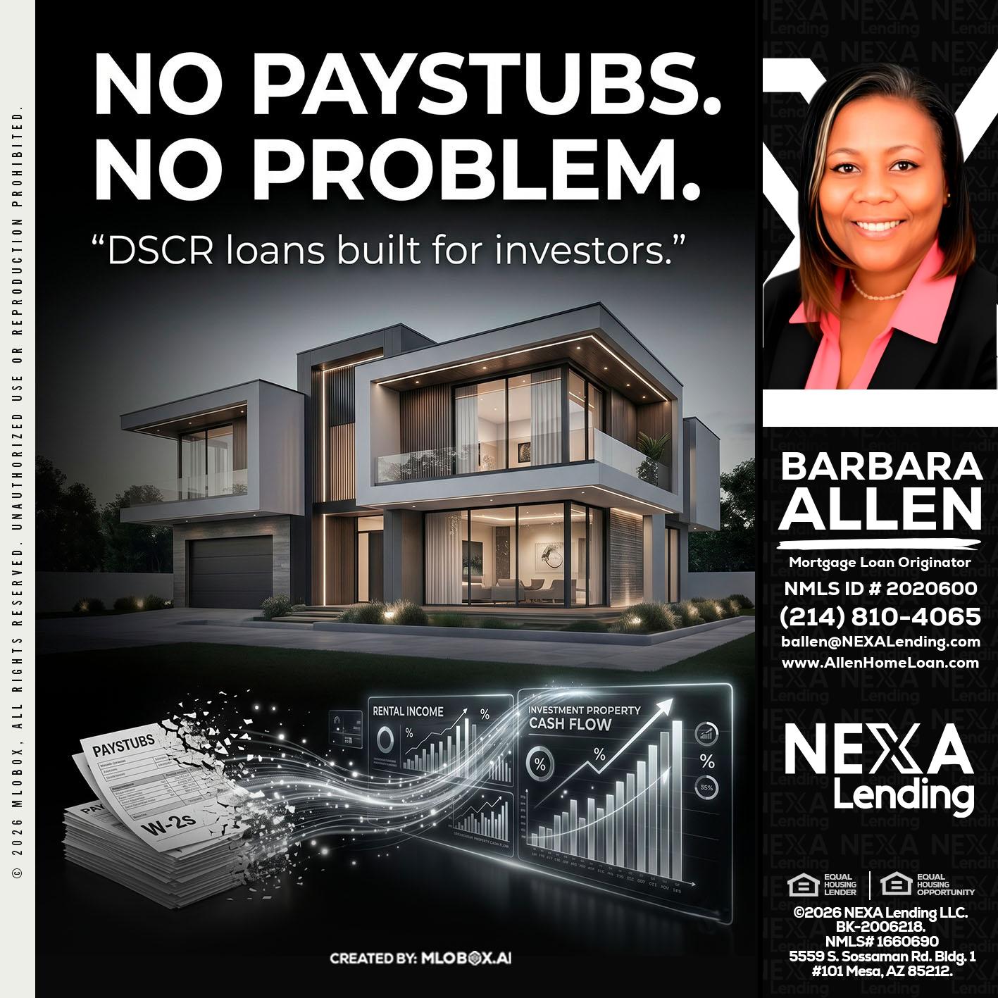 no paystub - Barbara Allen -Mortgage Consultant