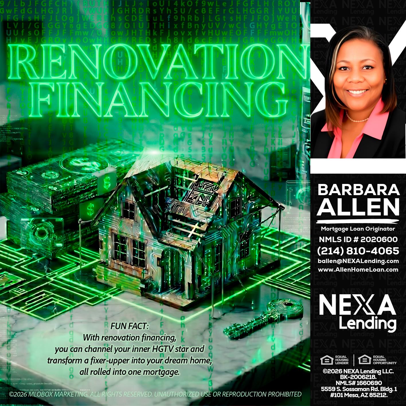RENOVATION FINANCING - Barbara Allen -Mortgage Consultant