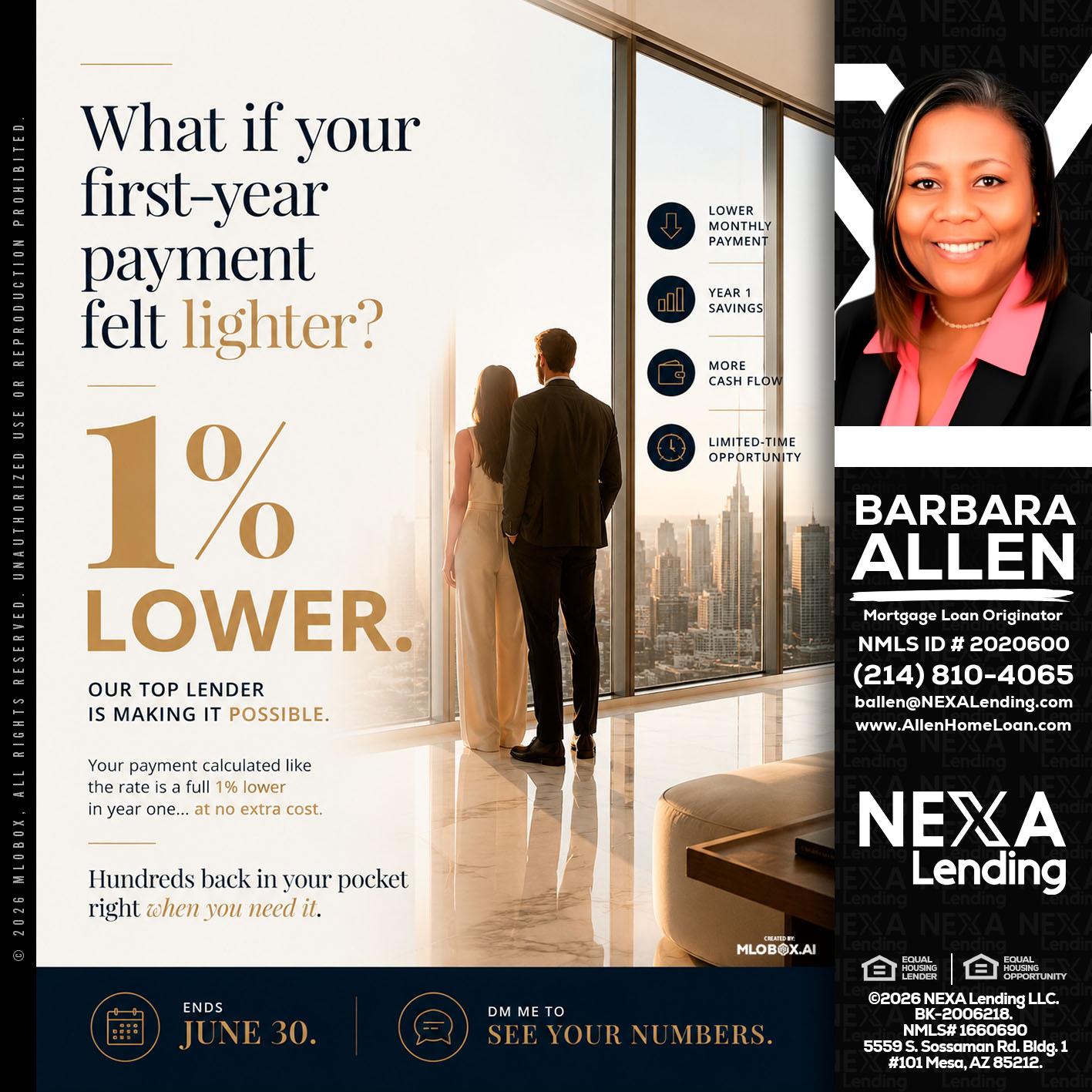 1% lower - Barbara Allen -Mortgage Consultant