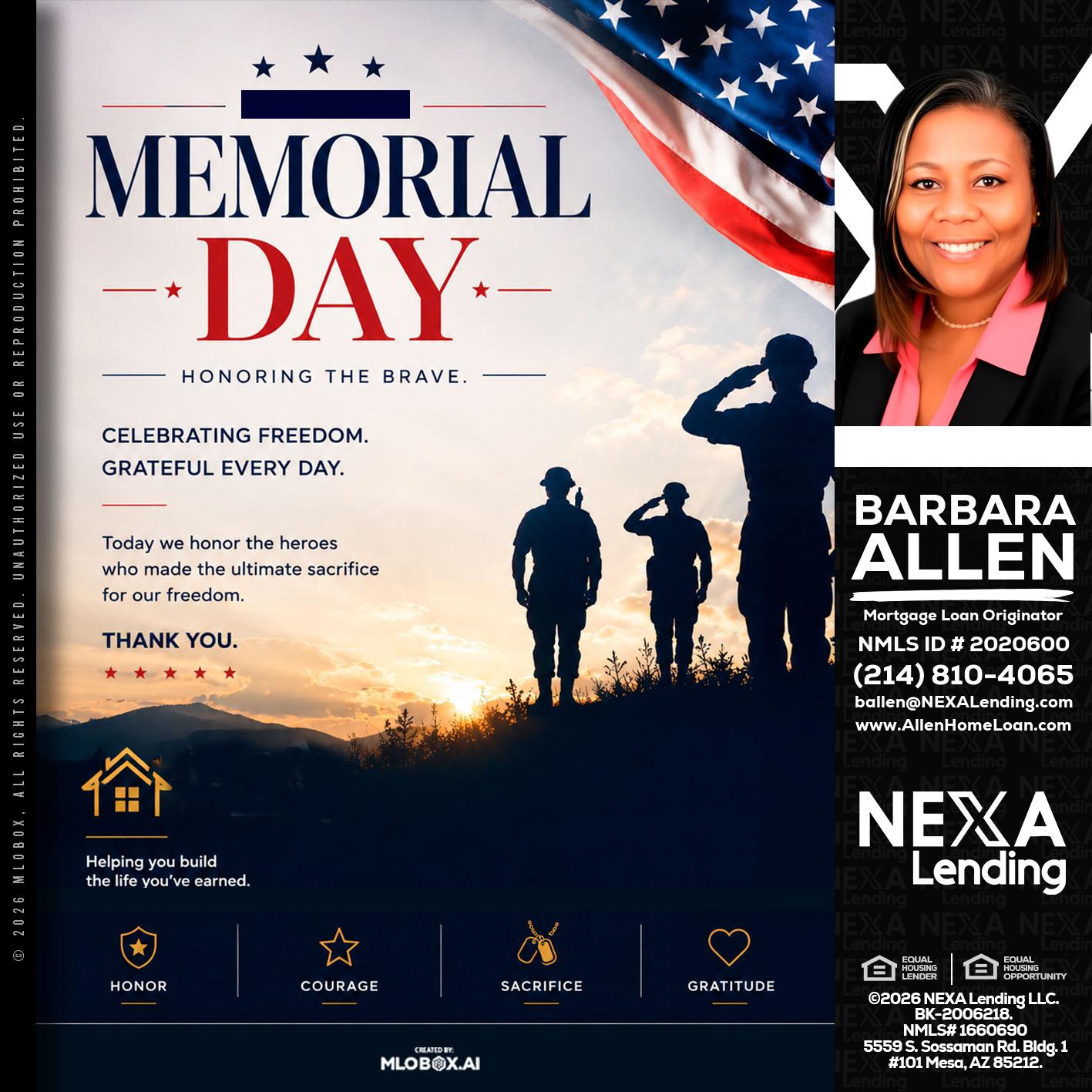 MEMORIAL DAY - Barbara Allen -Mortgage Consultant