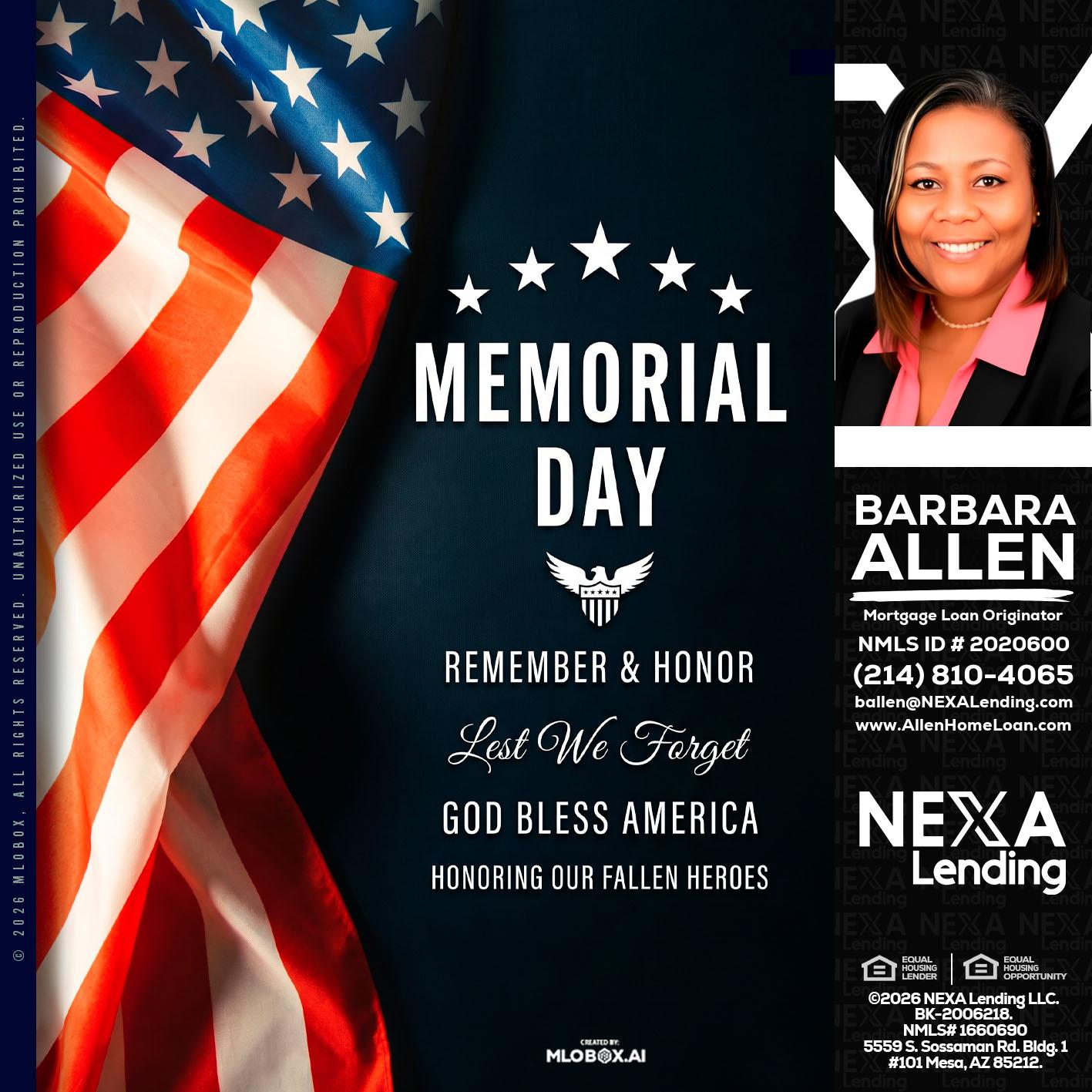 MEMORIAL DAY - Barbara Allen -Mortgage Consultant