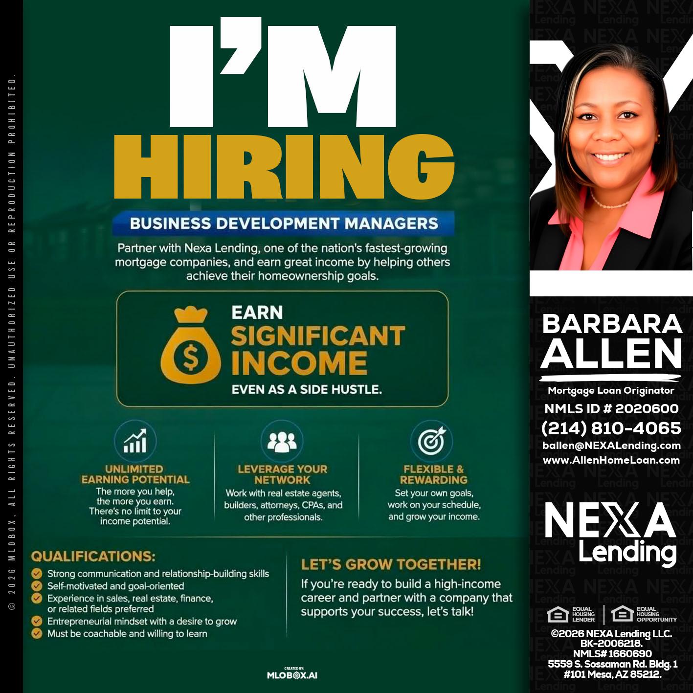 IM HIRING - Barbara Allen -Mortgage Consultant