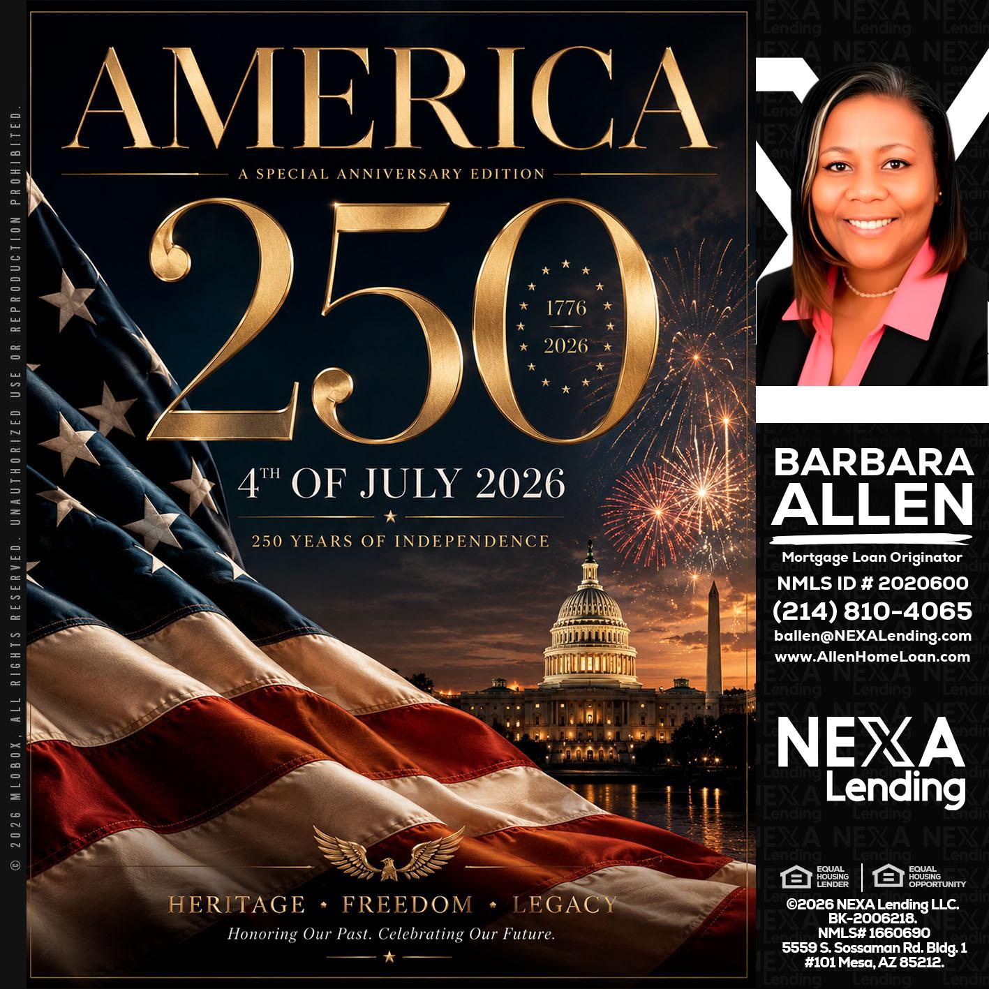 AMERICA 250 TH - Barbara Allen -Mortgage Consultant