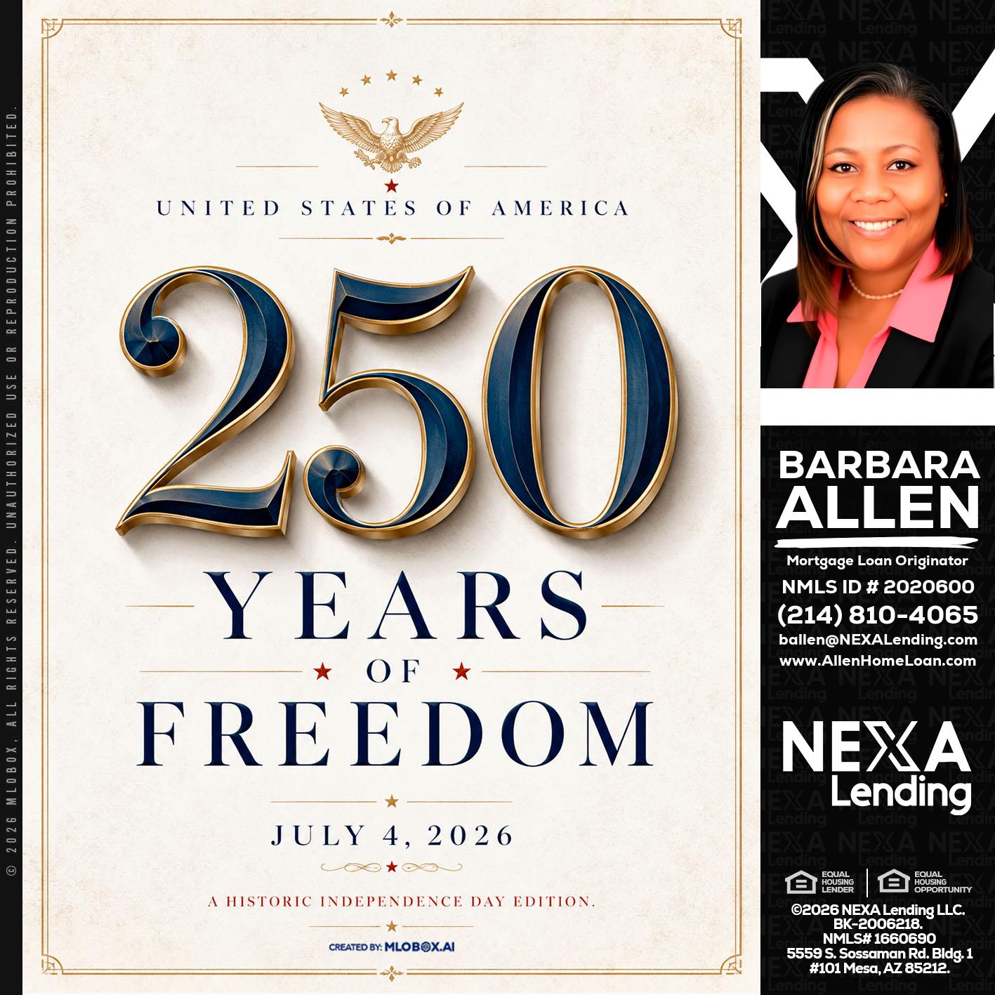 250 YEARS - Barbara Allen -Mortgage Consultant