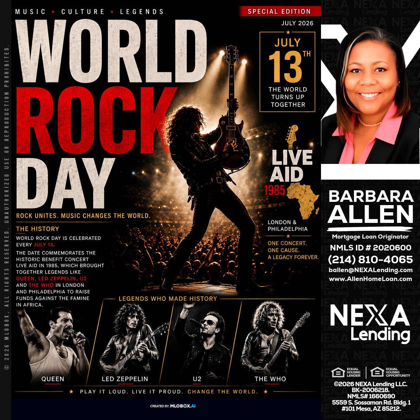 WORLD ROCK MUSIC DAY - Barbara Allen -Mortgage Consultant