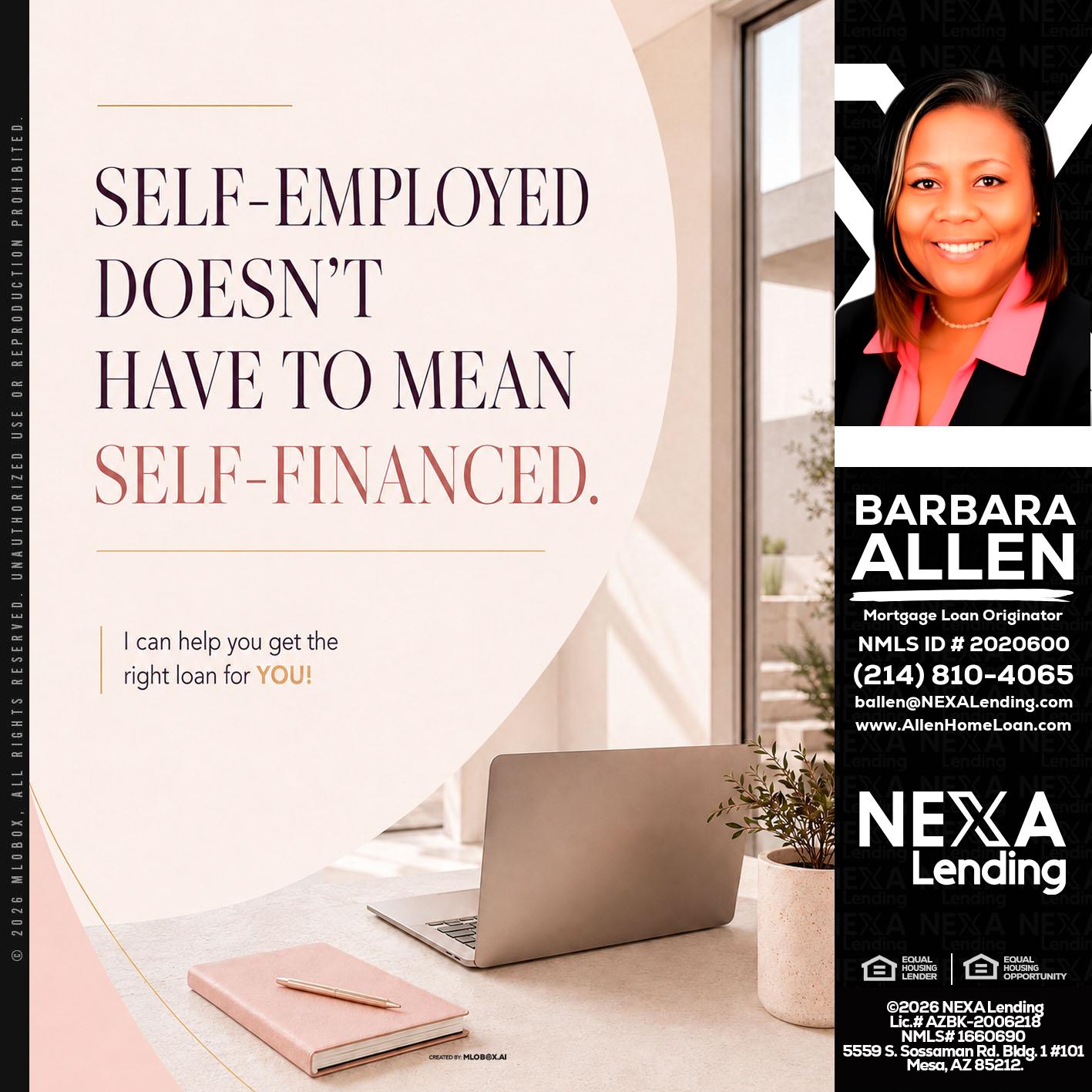 SELF EMPLOYED - Barbara Allen -Mortgage Consultant