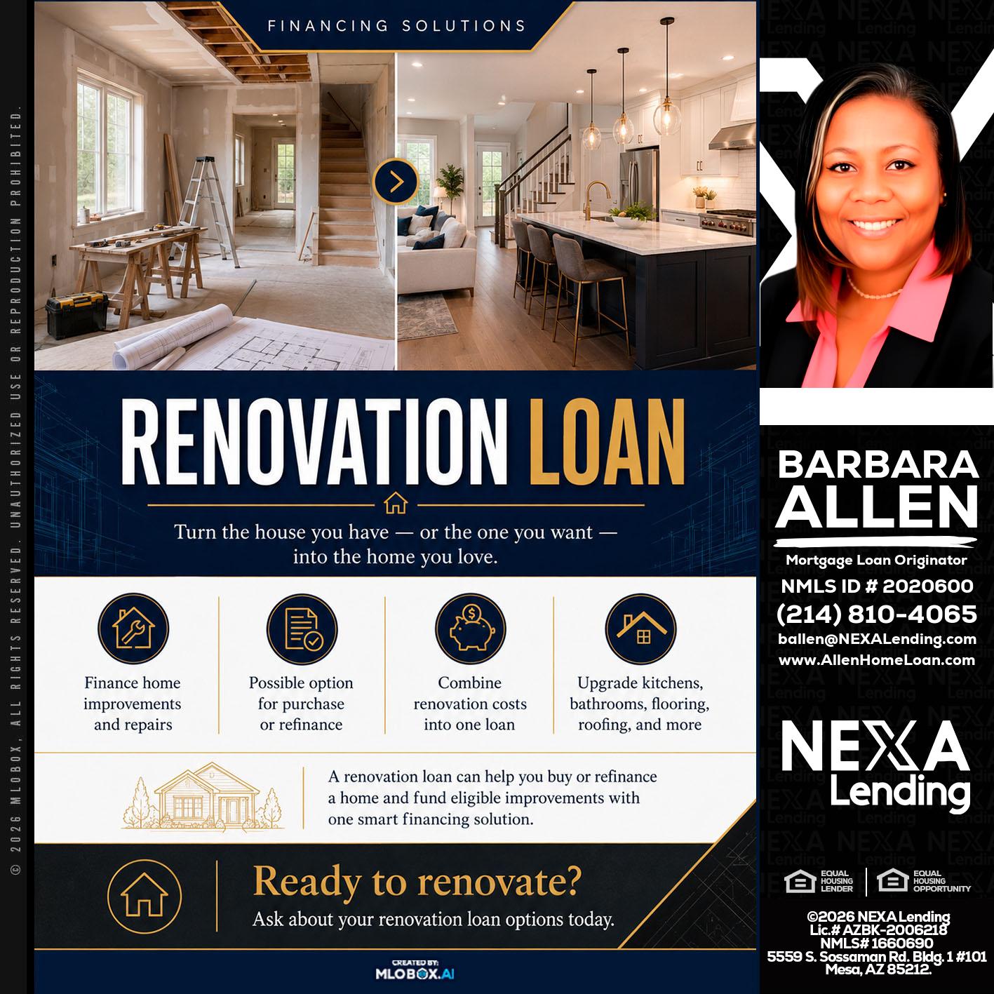 RENOVATION LOAN - Barbara Allen -Mortgage Consultant