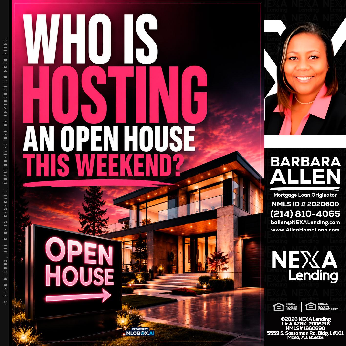 who's is hosting - Barbara Allen -Mortgage Consultant