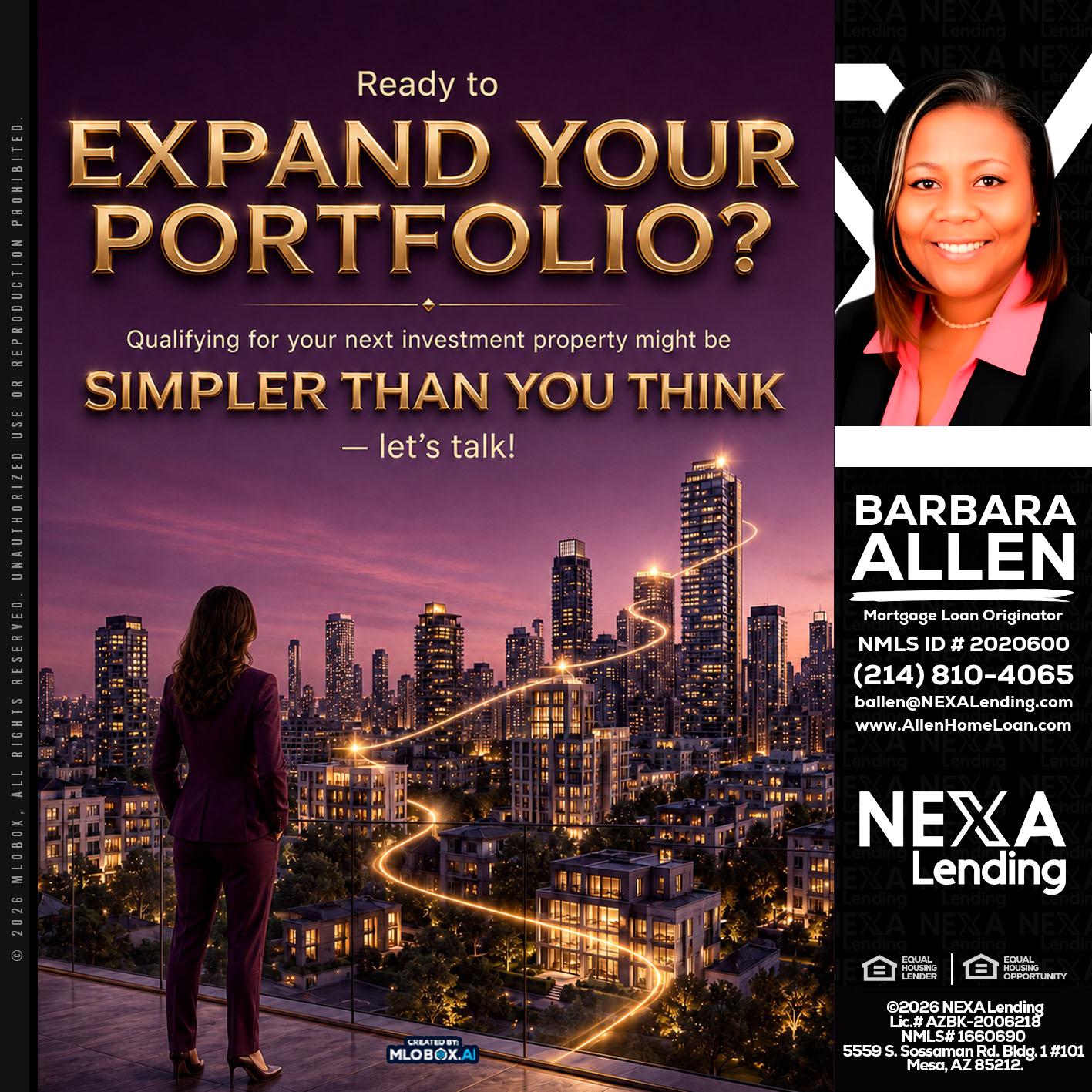 EXPAND YOUR PORTFOLIO - Barbara Allen -Mortgage Consultant