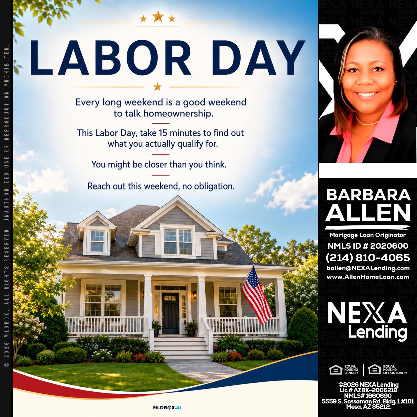 LABOR DAY - Barbara Allen -Mortgage Consultant