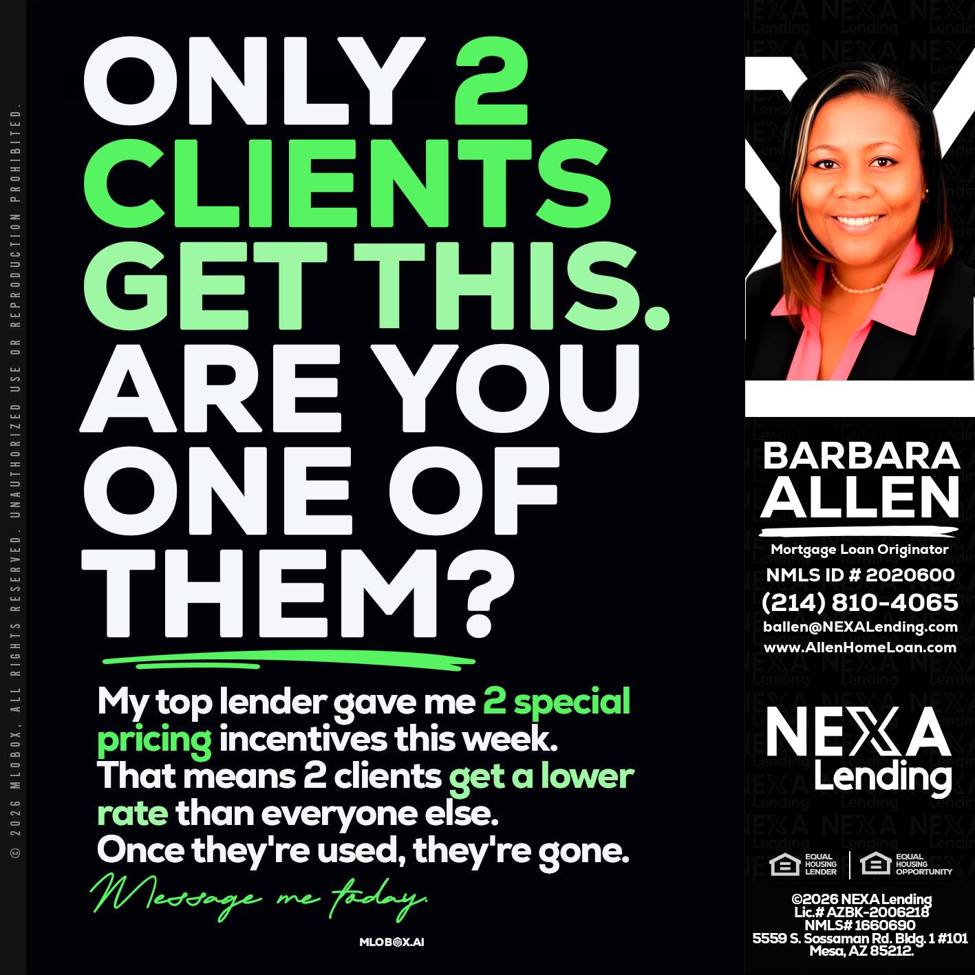 ONLY 2 CLIENTS - Barbara Allen -Mortgage Consultant